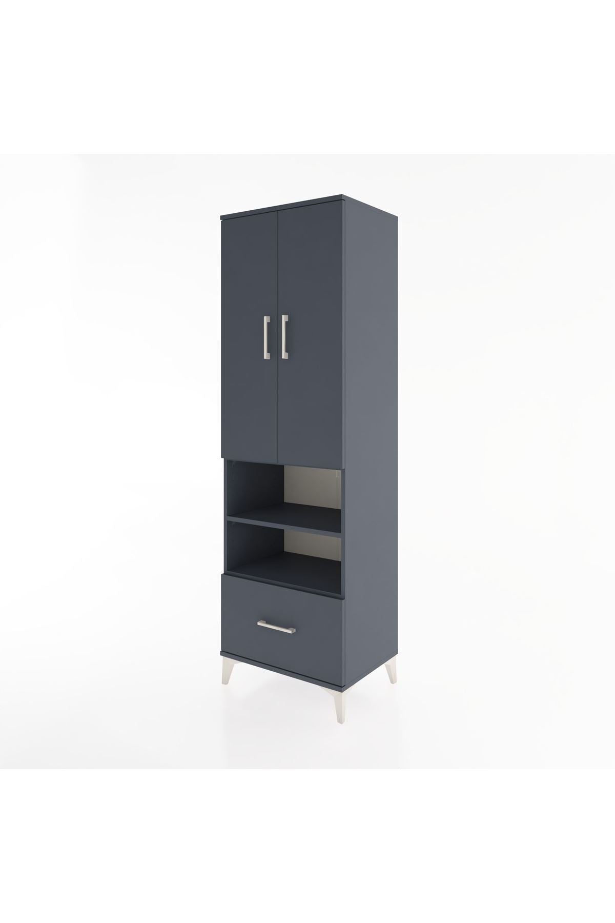 Hyperion Dolap 5 Raflı Tek Çekmeceli 2 Kapaklı 60x44x195 Antrasit-Antrasit