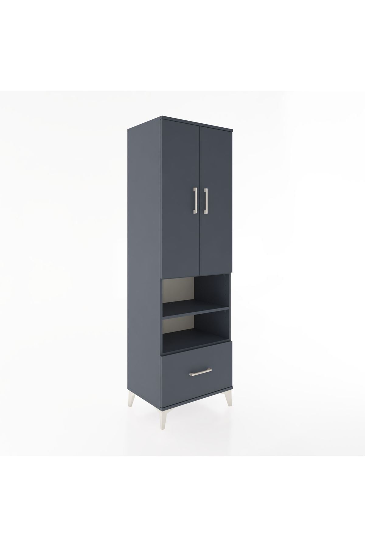 Hyperion Dolap 5 Raflı Tek Çekmeceli 2 Kapaklı 60x44x195 Antrasit-Antrasit