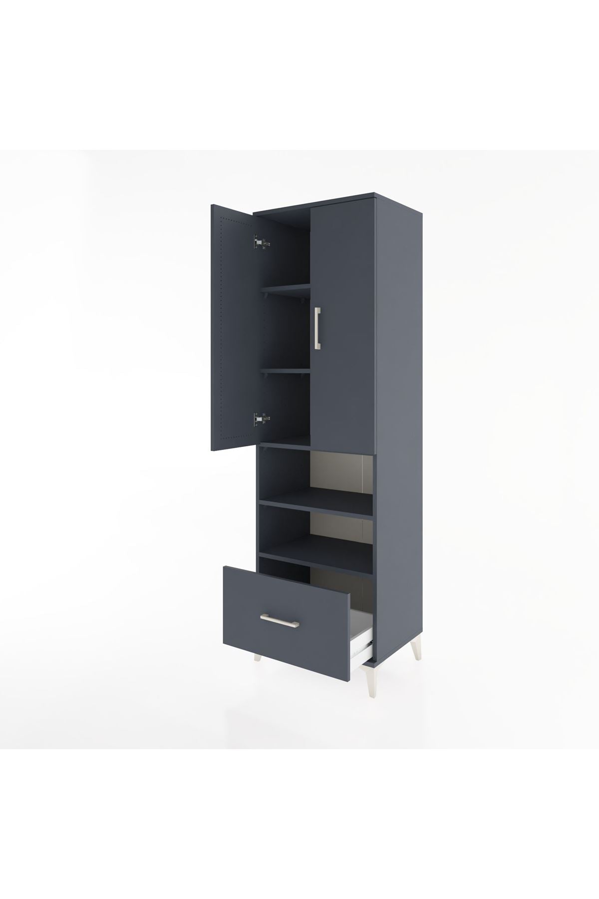 Hyperion Dolap 5 Raflı Tek Çekmeceli 2 Kapaklı 60x44x195 Antrasit-Antrasit