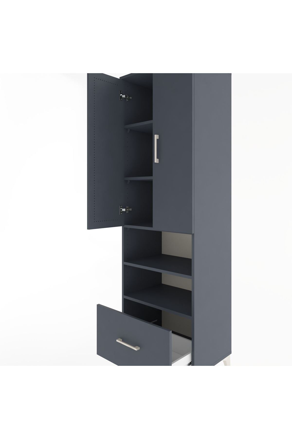 Hyperion Dolap 5 Raflı Tek Çekmeceli 2 Kapaklı 60x44x195 Antrasit-Antrasit