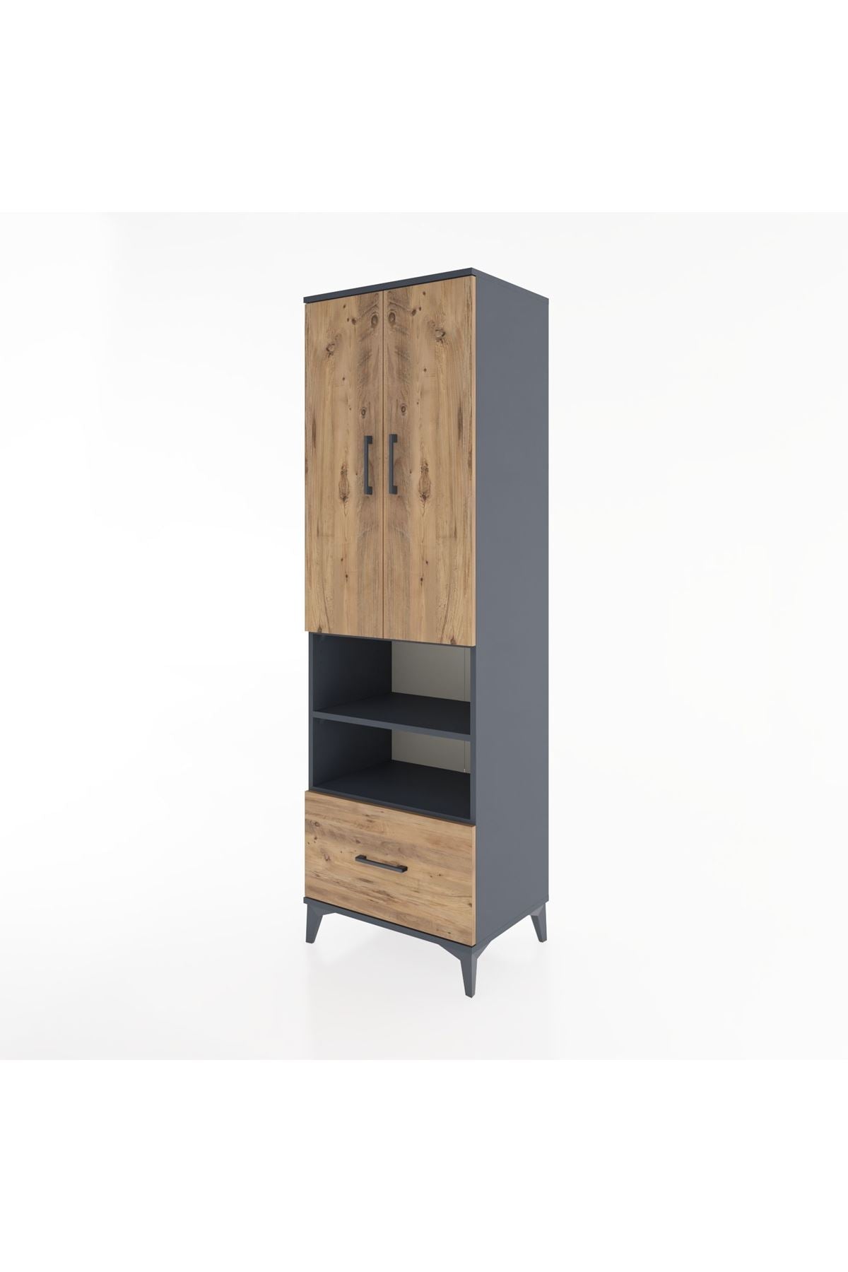 Hyperion Dolap 5 Raflı Tek Çekmeceli 2 Kapaklı 60x44x195 Antrasit-Çam