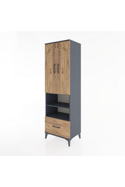 Hyperion Dolap 5 Raflı Tek Çekmeceli 2 Kapaklı 60x44x195 Antrasit-Çam