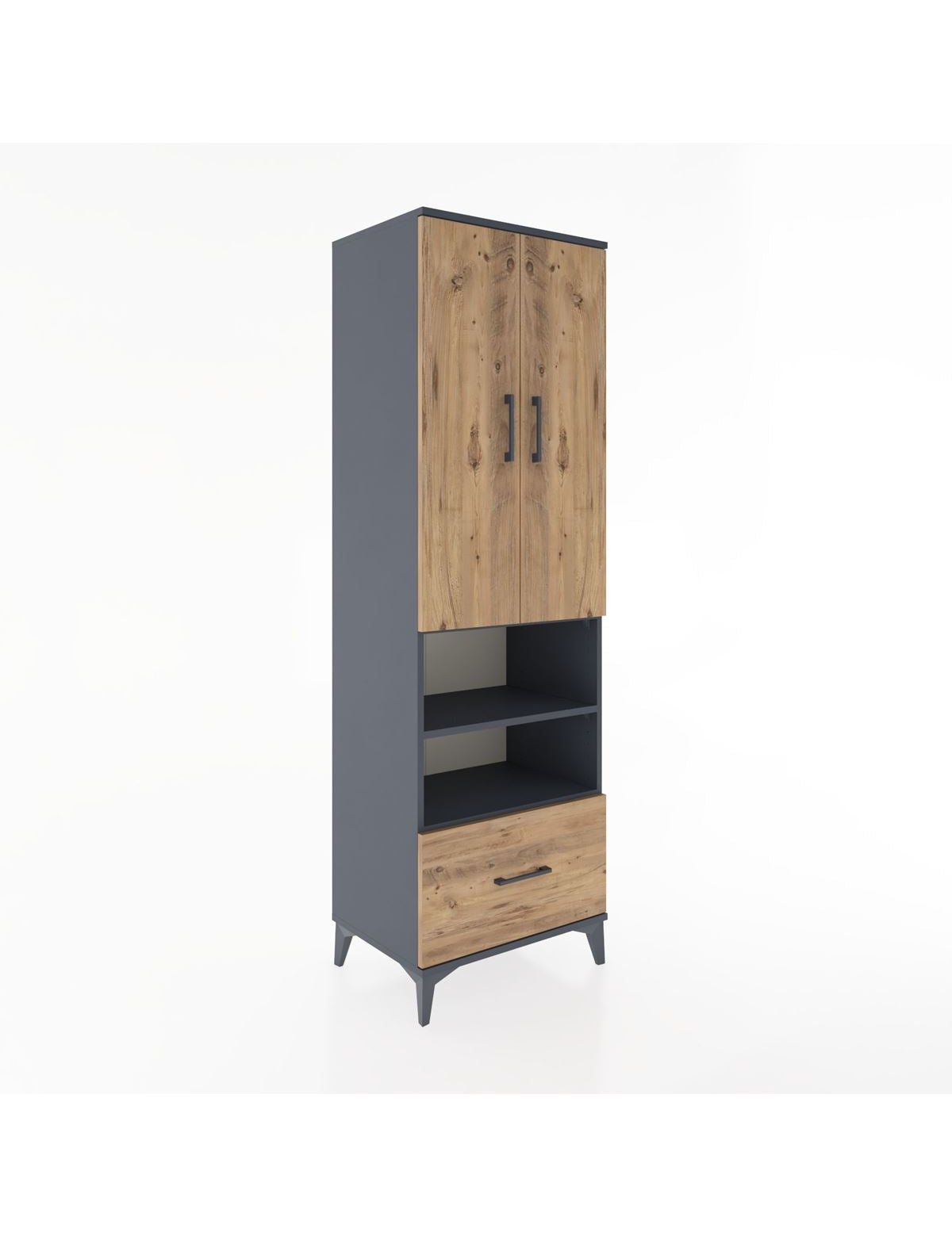 Hyperion Dolap 5 Raflı Tek Çekmeceli 2 Kapaklı 60x44x195 Antrasit-Çam