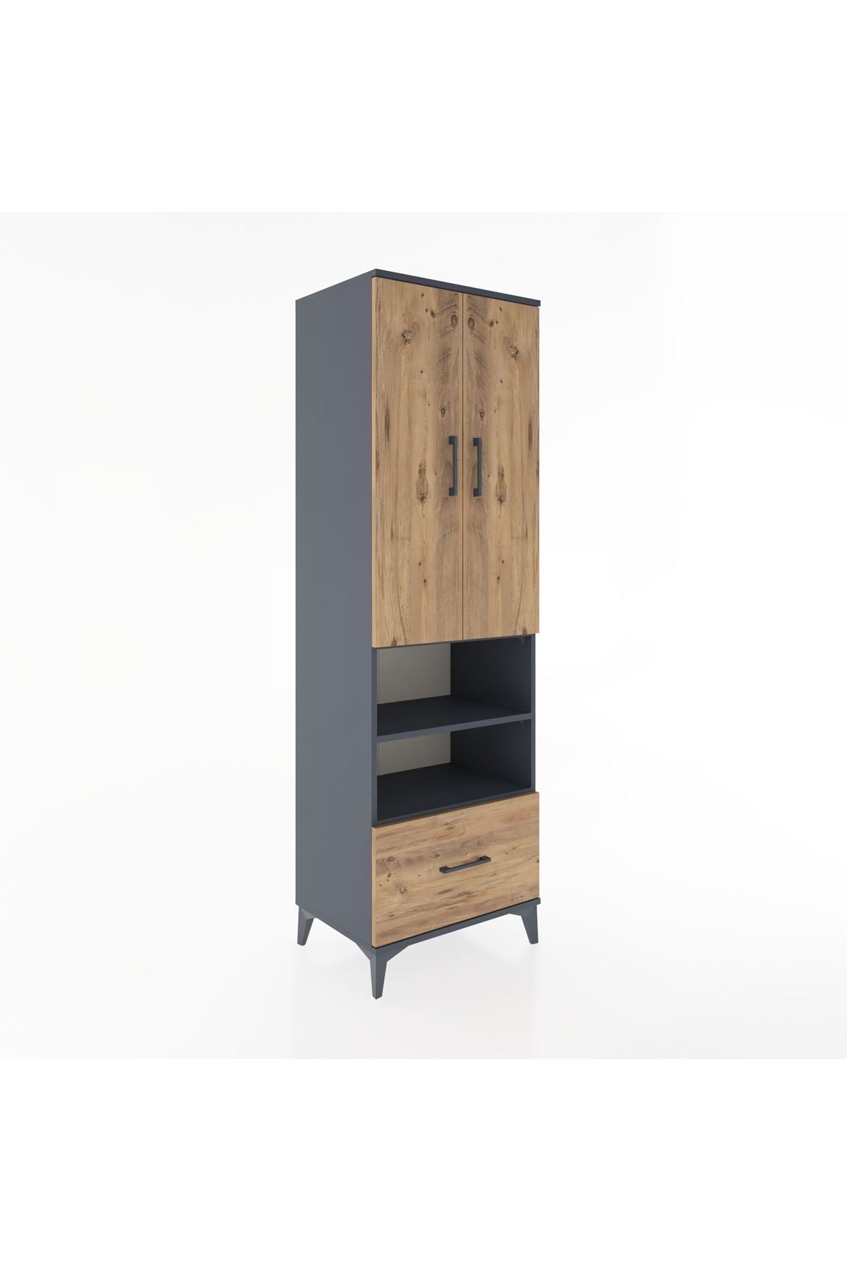 Hyperion Dolap 5 Raflı Tek Çekmeceli 2 Kapaklı 60x44x195 Antrasit-Çam