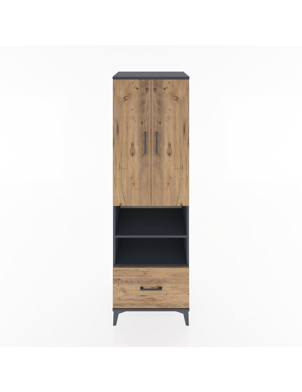 Hyperion Dolap 5 Raflı Tek Çekmeceli 2 Kapaklı 60x44x195 Antrasit-Çam