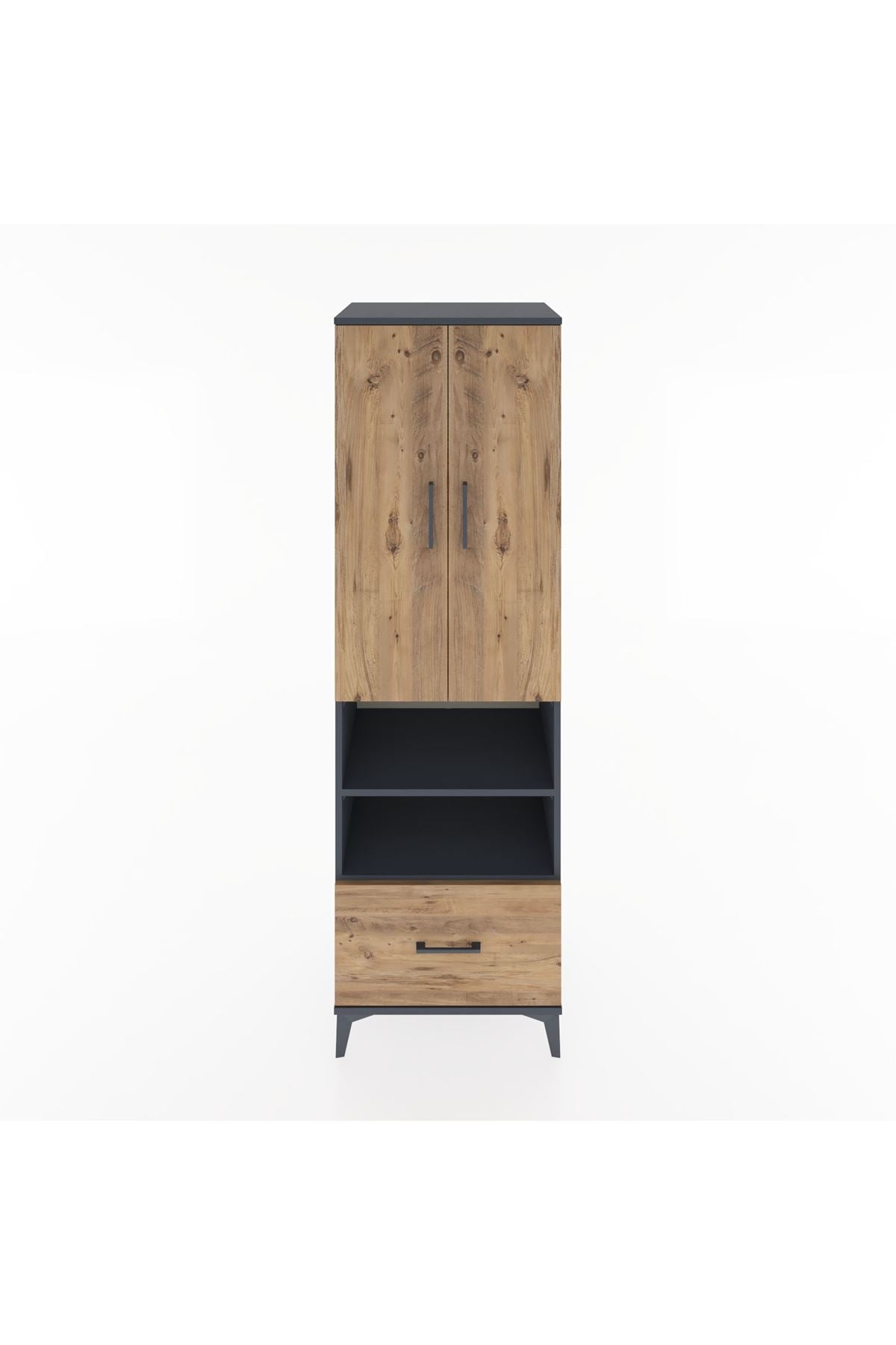 Hyperion Dolap 5 Raflı Tek Çekmeceli 2 Kapaklı 60x44x195 Antrasit-Çam