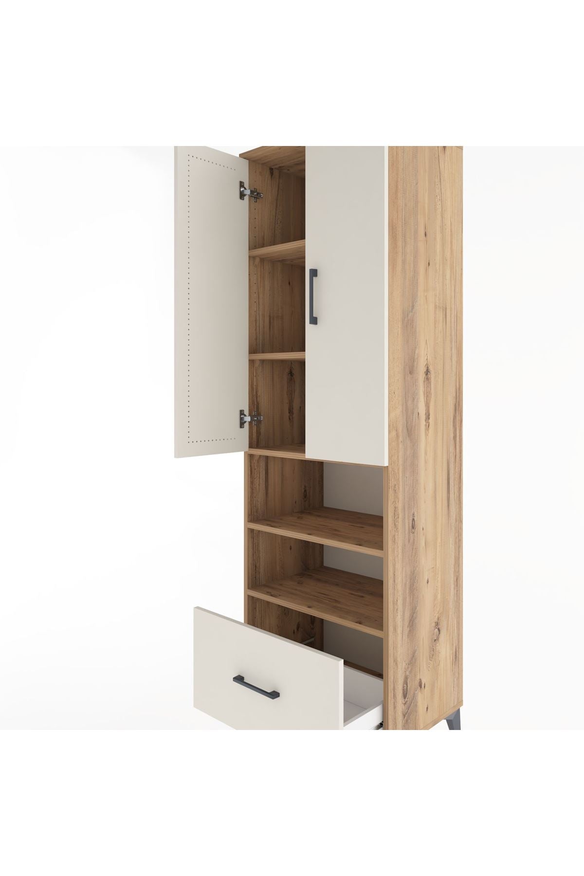 Hyperion Dolap 5 Raflı Tek Çekmeceli 2 Kapaklı 60x44x195 Çam-Aytaşı
