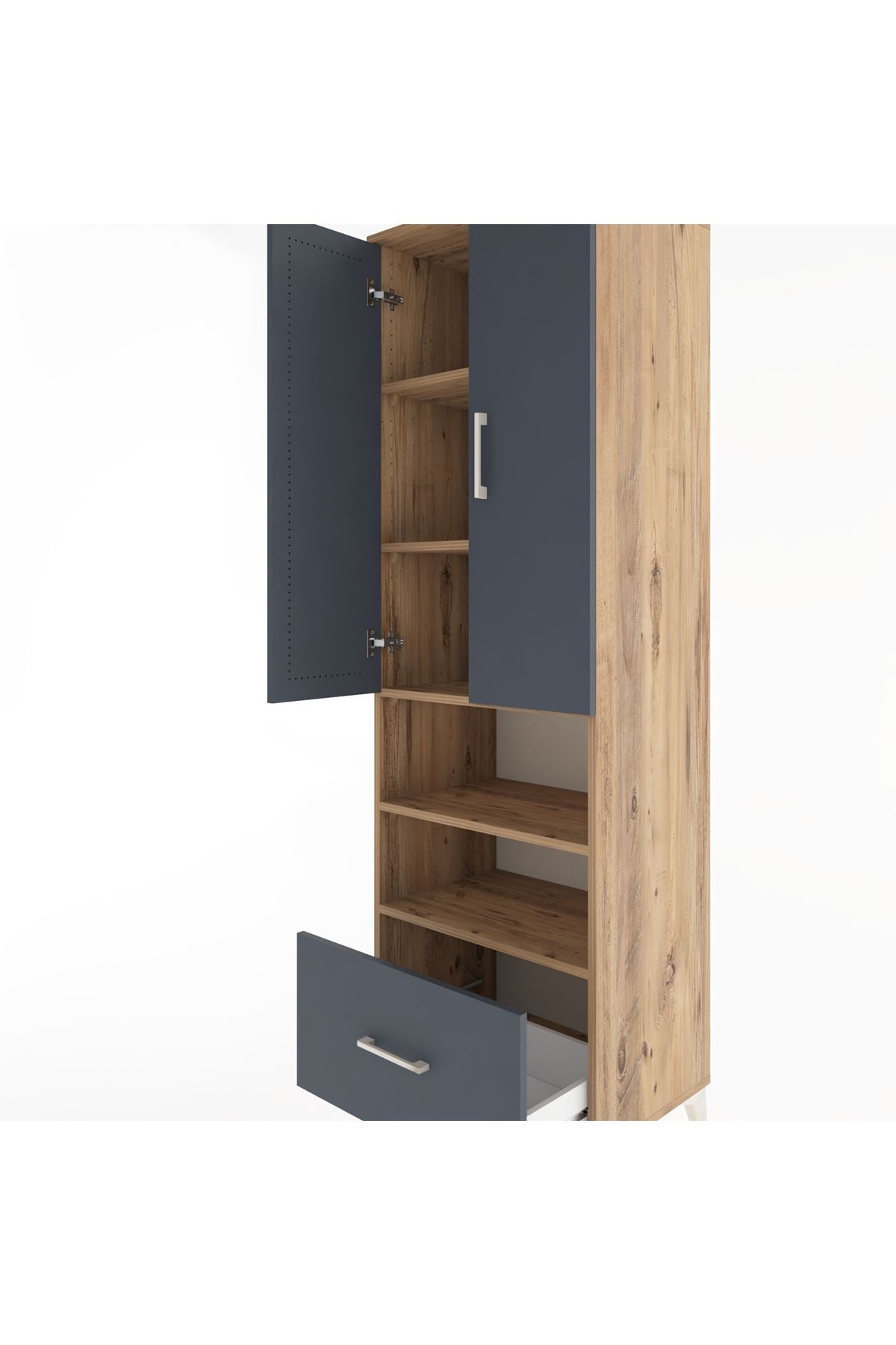 Hyperion Dolap 5 Raflı Tek Çekmeceli 2 Kapaklı 60x44x195 Çam-Antrasit