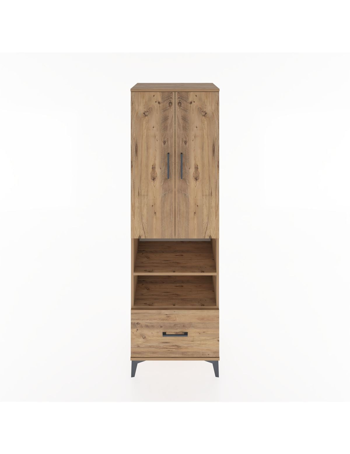 Hyperion Dolap 5 Raflı Tek Çekmeceli 2 Kapaklı 60x44x195 Çam-Çam