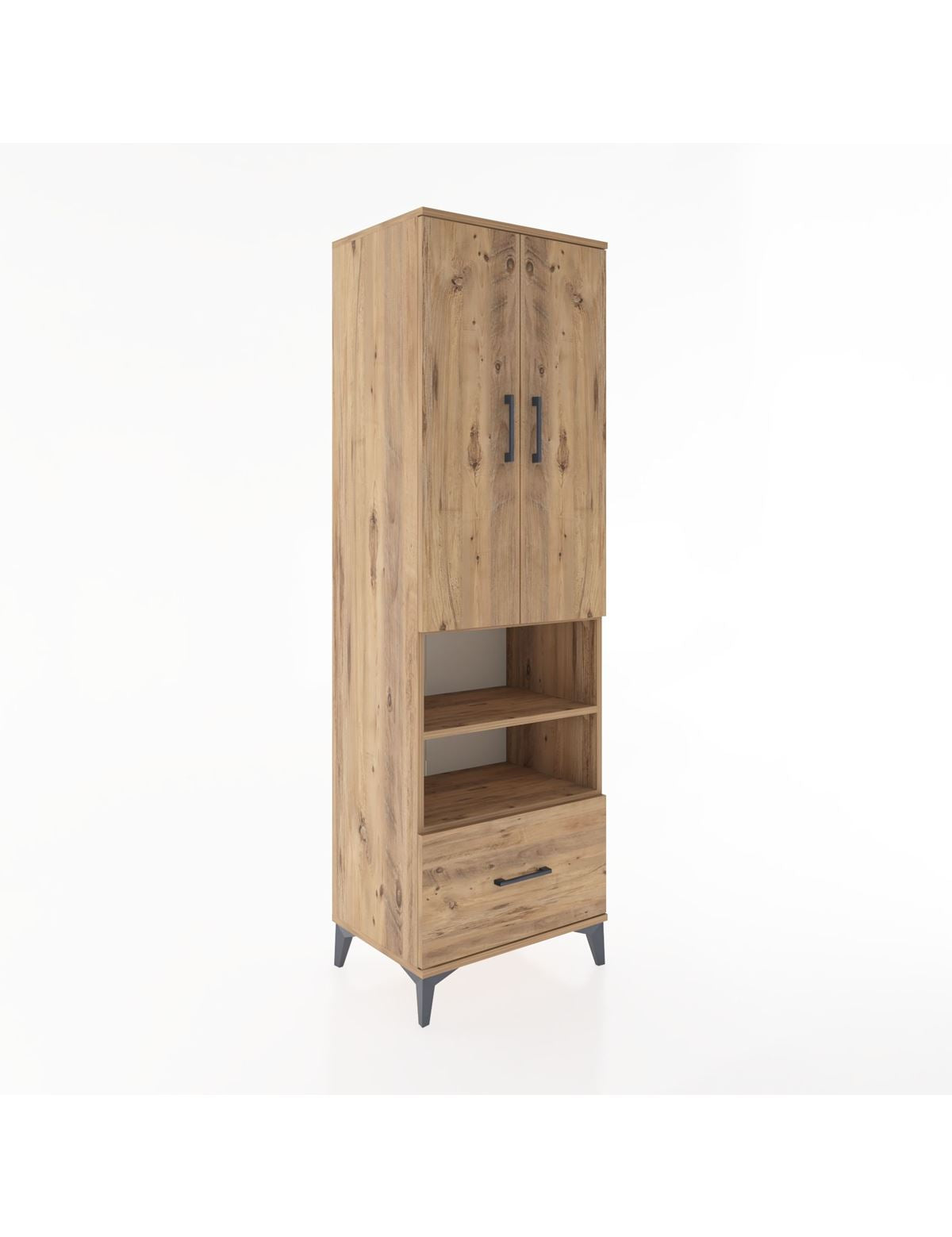 Hyperion Dolap 5 Raflı Tek Çekmeceli 2 Kapaklı 60x44x195 Çam-Çam