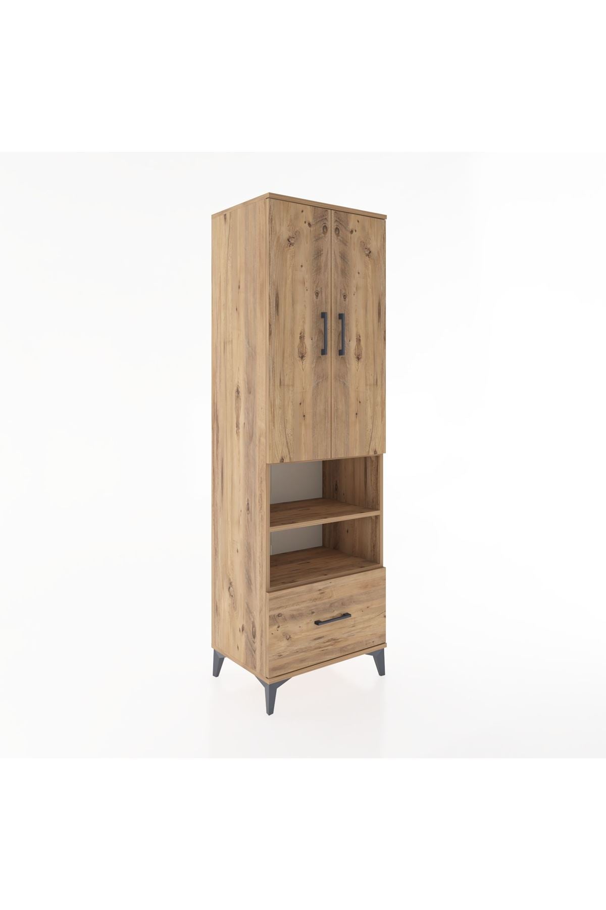 Hyperion Dolap 5 Raflı Tek Çekmeceli 2 Kapaklı 60x44x195 Çam-Çam