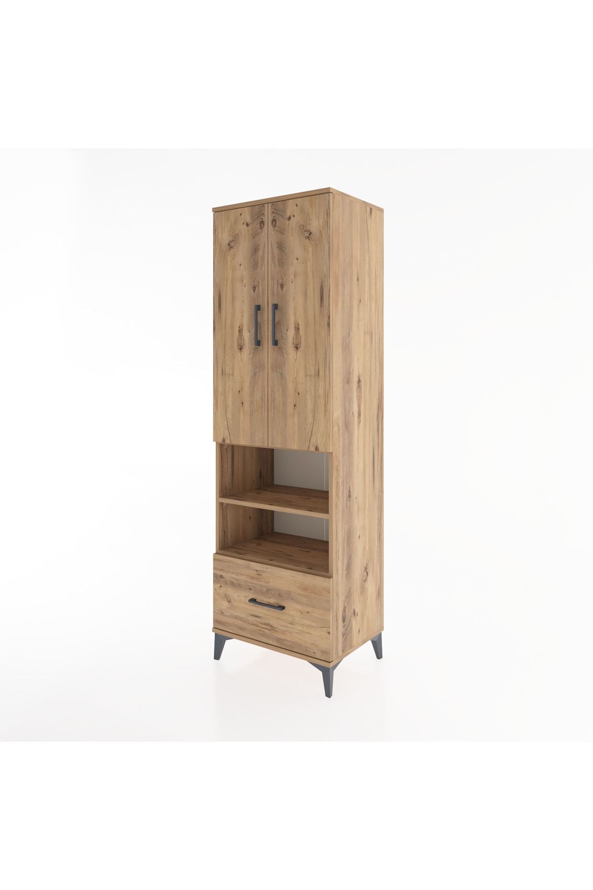 Hyperion Dolap 5 Raflı Tek Çekmeceli 2 Kapaklı 60x44x195 Çam-Çam