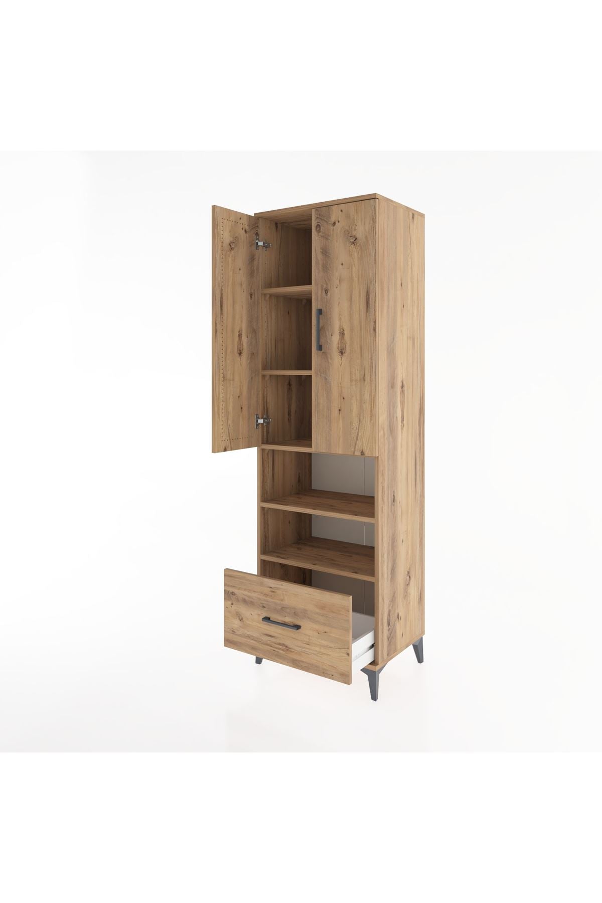 Hyperion Dolap 5 Raflı Tek Çekmeceli 2 Kapaklı 60x44x195 Çam-Çam