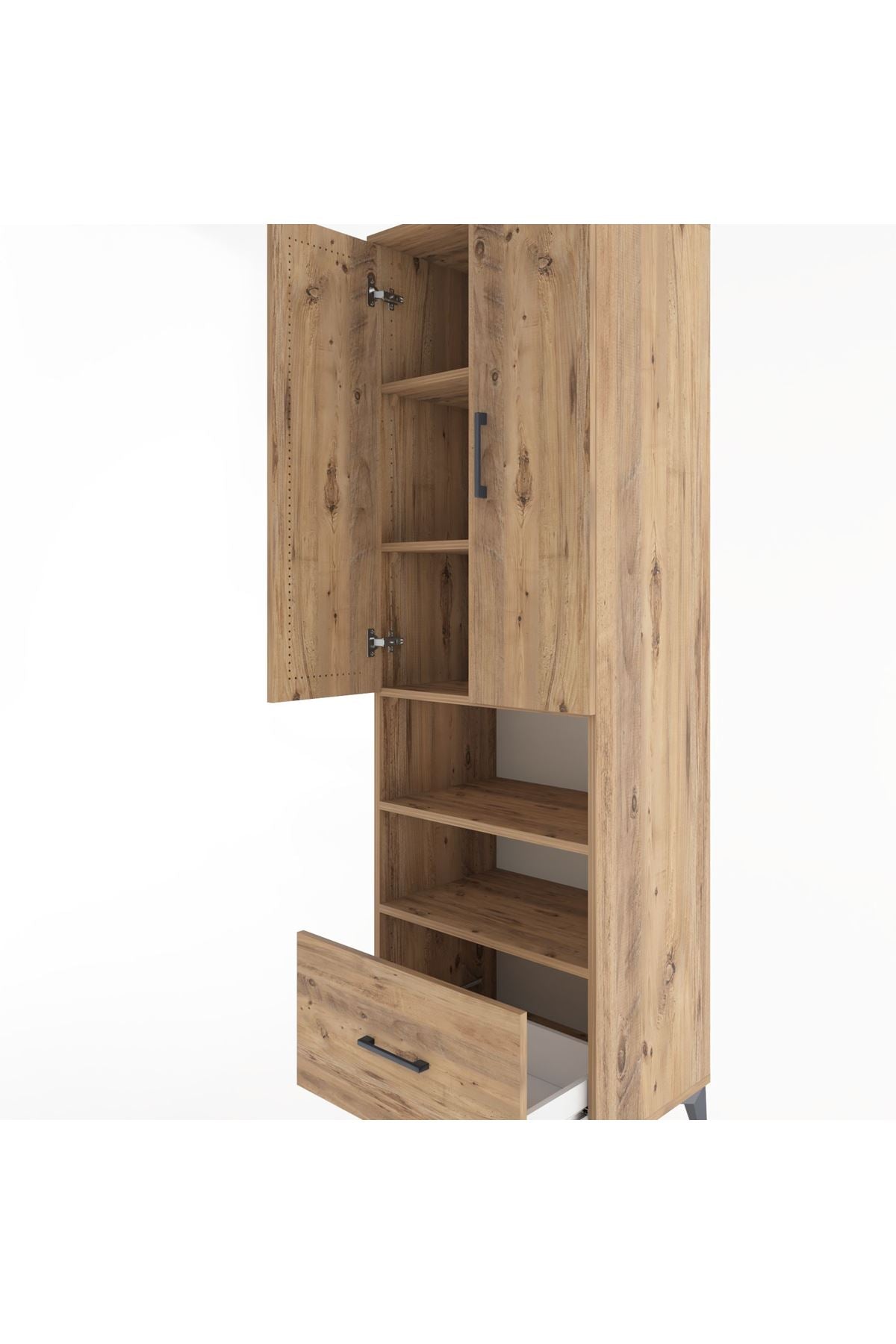 Hyperion Dolap 5 Raflı Tek Çekmeceli 2 Kapaklı 60x44x195 Çam-Çam