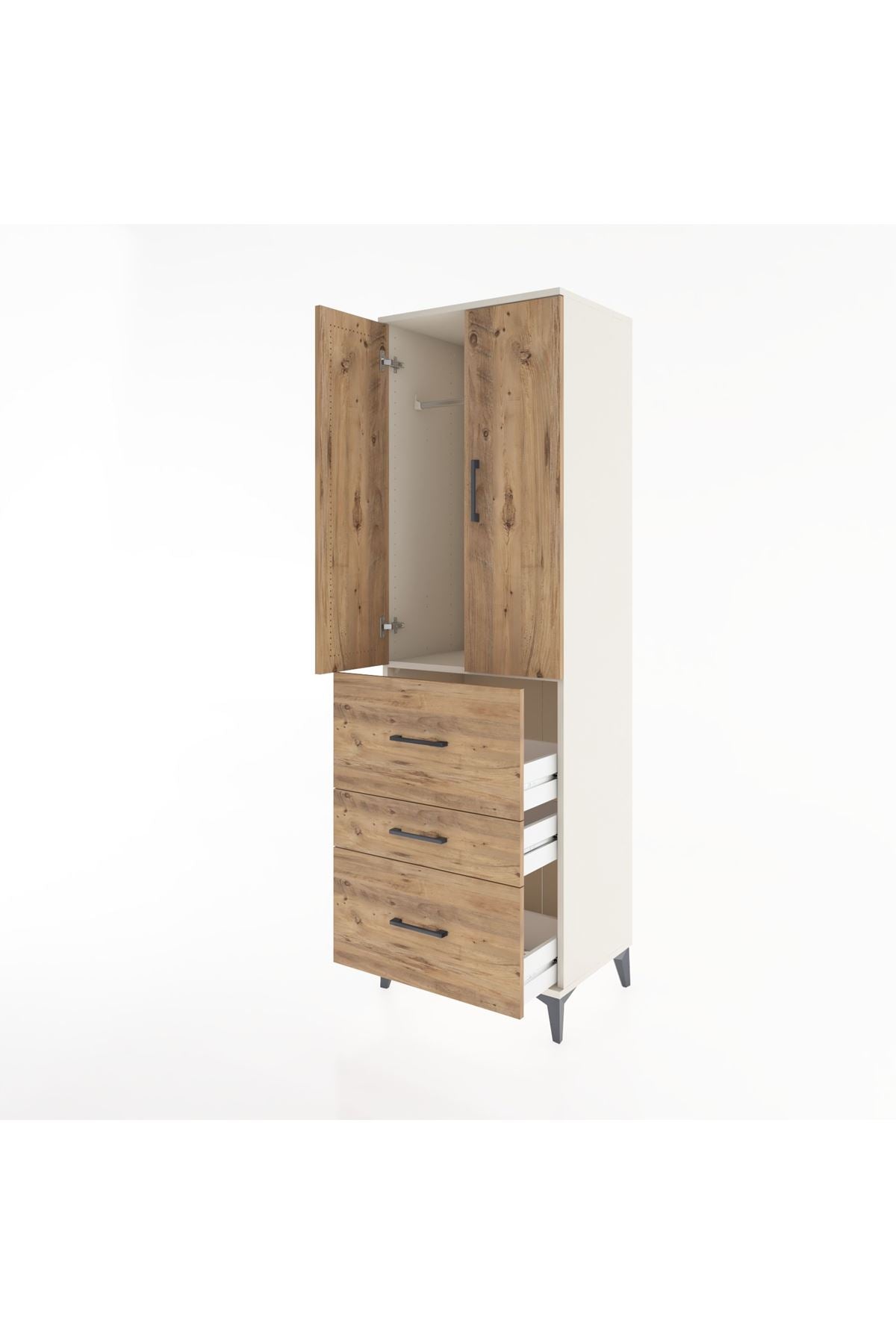 Hyperion Dolap Tek Raflı 3 Çekmeceli Tek Askılı 60x44x195 Aytaşı-Çam