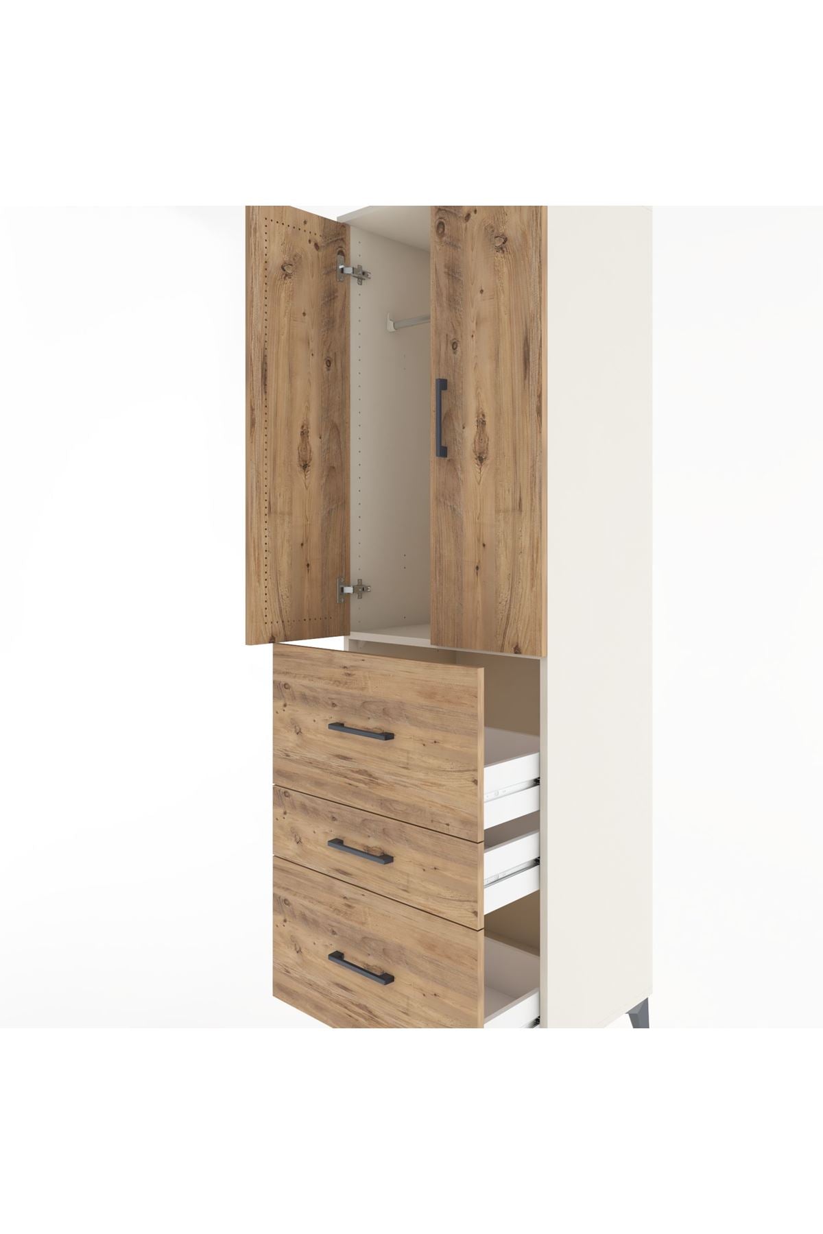 Hyperion Dolap Tek Raflı 3 Çekmeceli Tek Askılı 60x44x195 Aytaşı-Çam