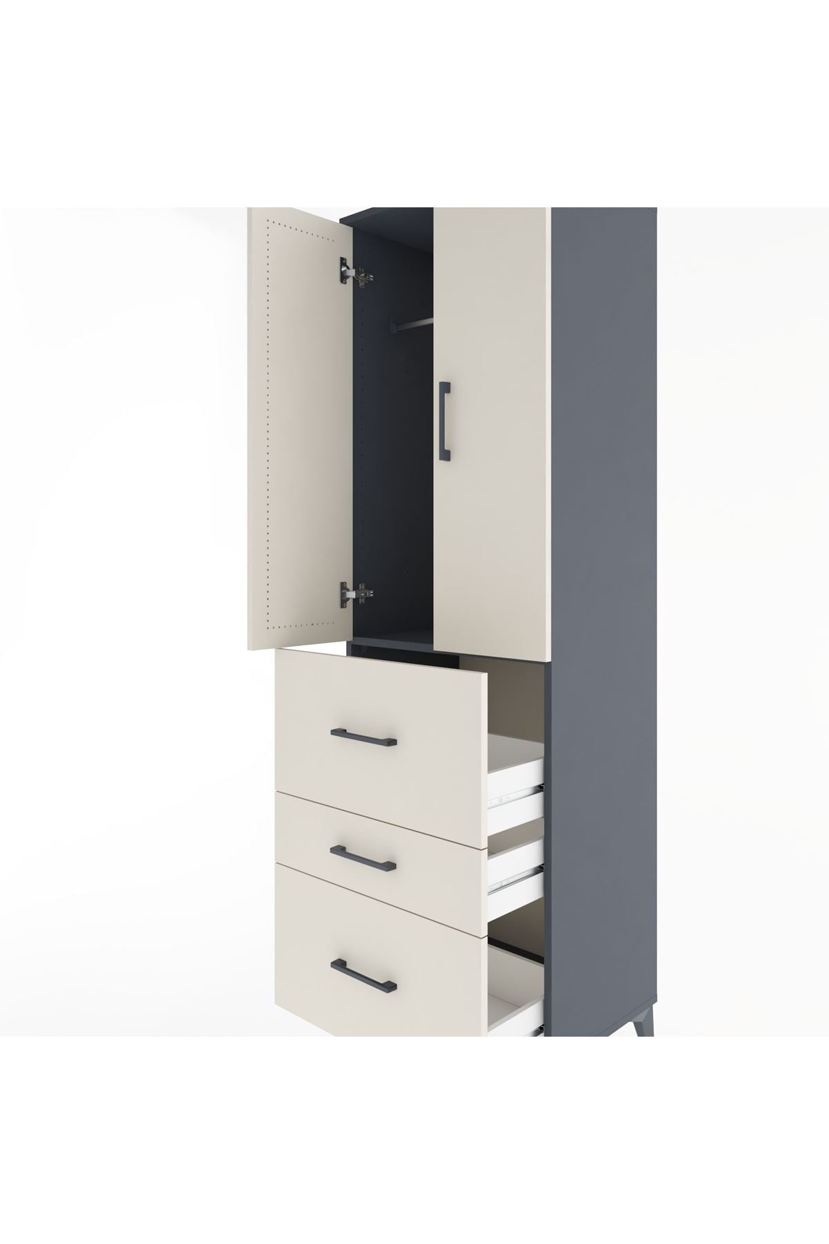 Hyperion Dolap Tek Raflı 3 Çekmeceli Tek Askılı 60x44x195 Antrasit-Aytaşı