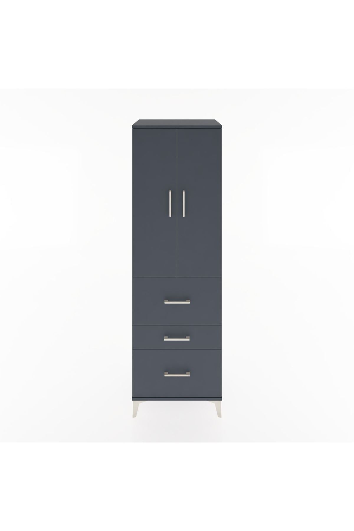 Hyperion Dolap Tek Raflı 3 Çekmeceli Tek Askılı 60x44x195 Antrasit-Antrasit