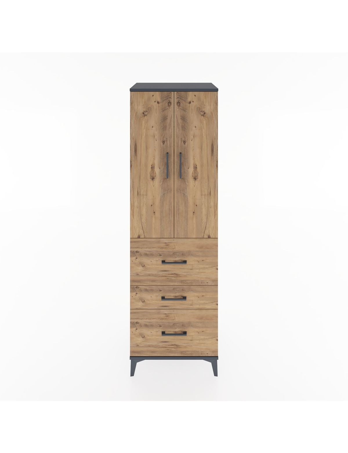 Hyperion Dolap Tek Raflı 3 Çekmeceli Tek Askılı 60x44x195 Antrasit-Çam