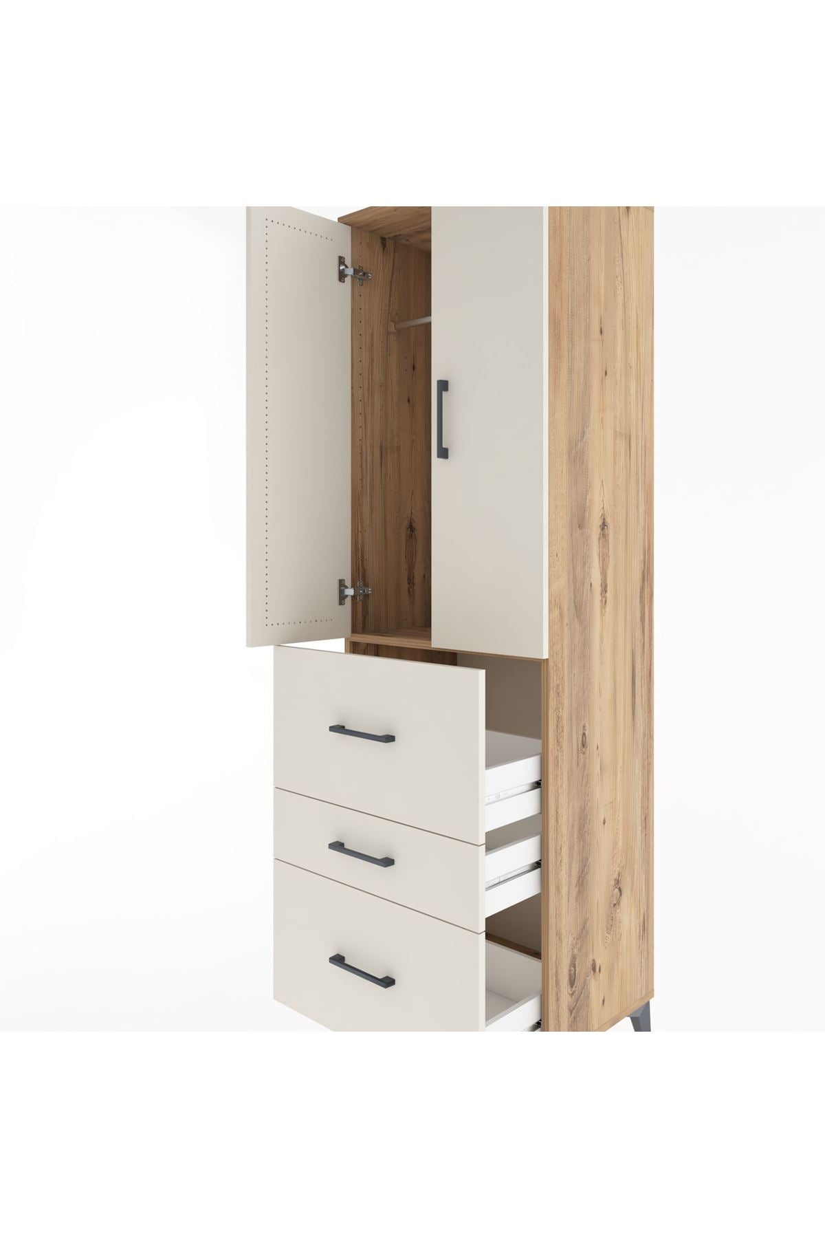 Hyperion Dolap Tek Raflı 3 Çekmeceli Tek Askılı 60x44x195 Çam-Aytaşı