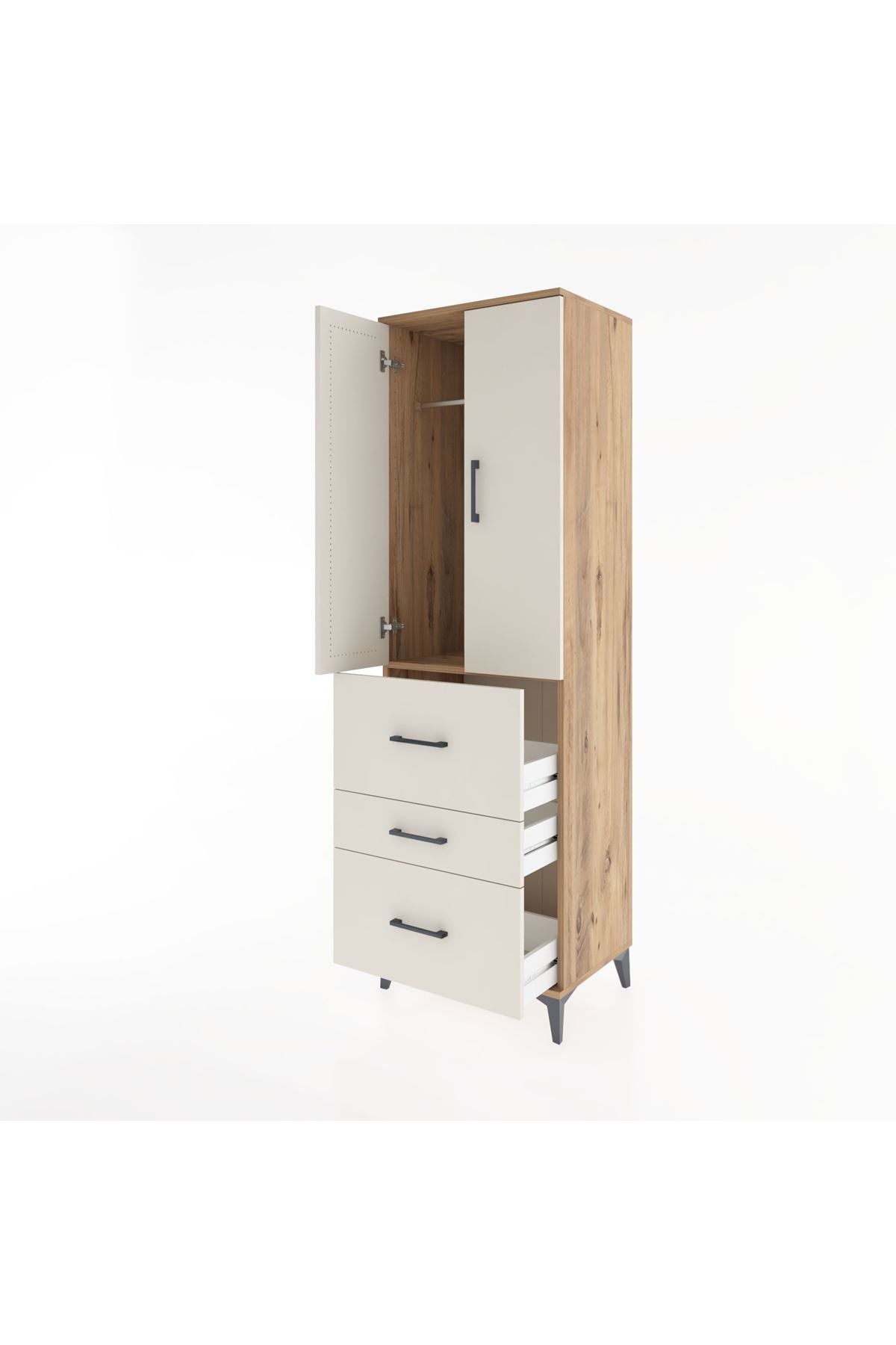 Hyperion Dolap Tek Raflı 3 Çekmeceli Tek Askılı 60x44x195 Çam-Aytaşı