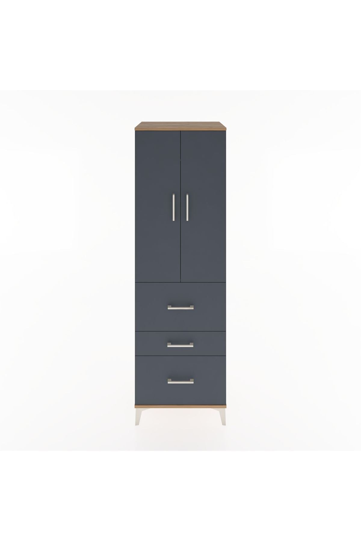 Hyperion Dolap Tek Raflı 3 Çekmeceli Tek Askılı 60x44x195 Çam-Antrasit