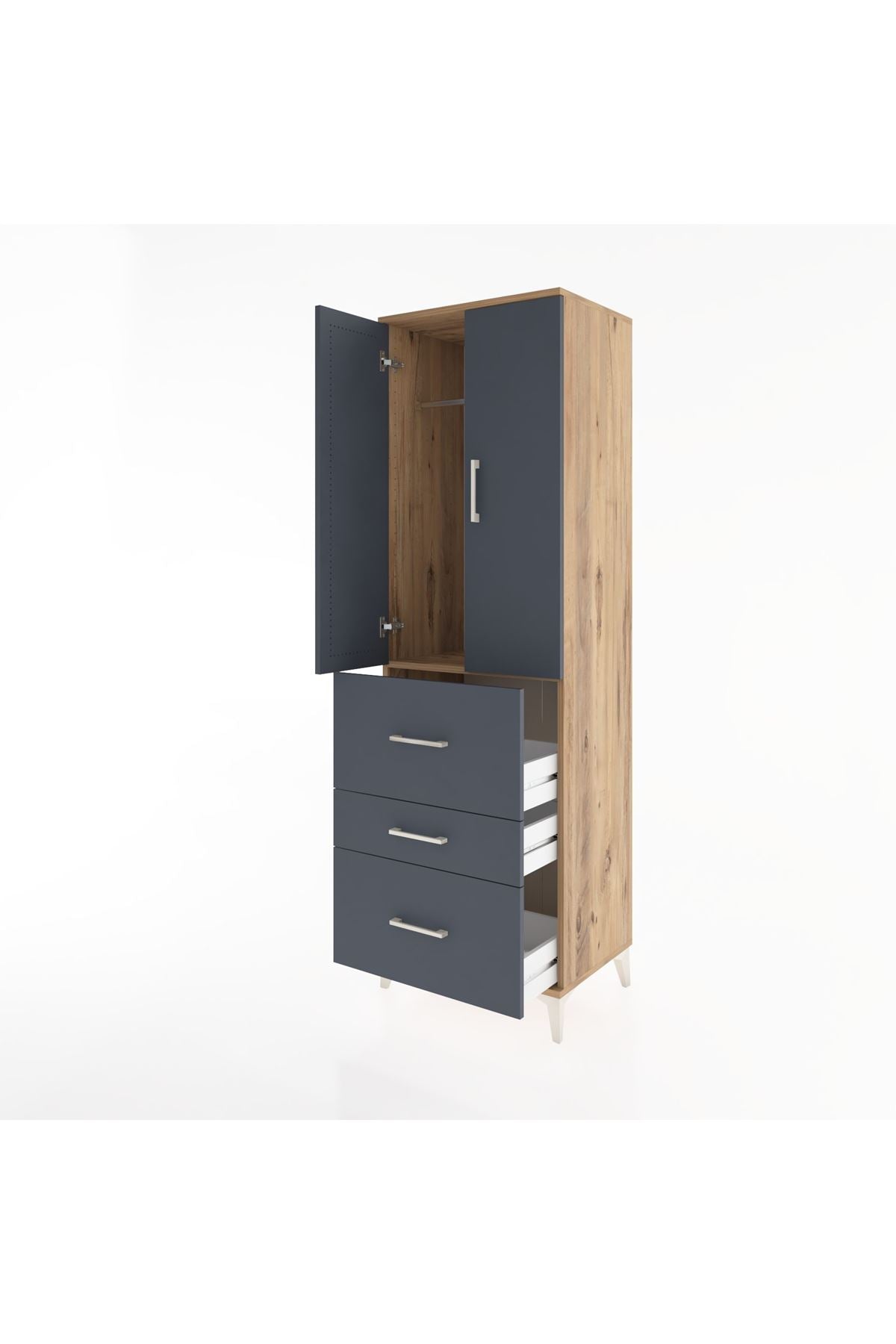 Hyperion Dolap Tek Raflı 3 Çekmeceli Tek Askılı 60x44x195 Çam-Antrasit
