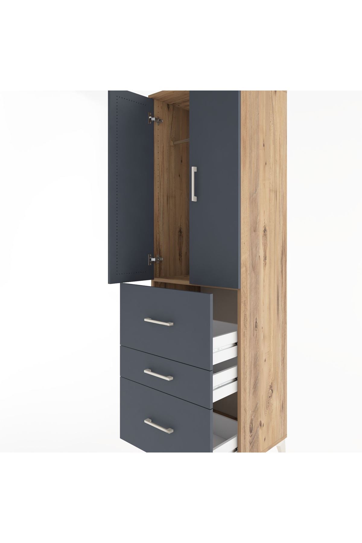 Hyperion Dolap Tek Raflı 3 Çekmeceli Tek Askılı 60x44x195 Çam-Antrasit