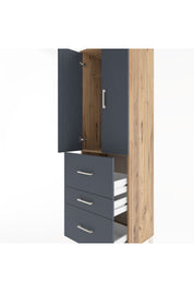 Hyperion Dolap Tek Raflı 3 Çekmeceli Tek Askılı 60x44x195 Çam-Antrasit