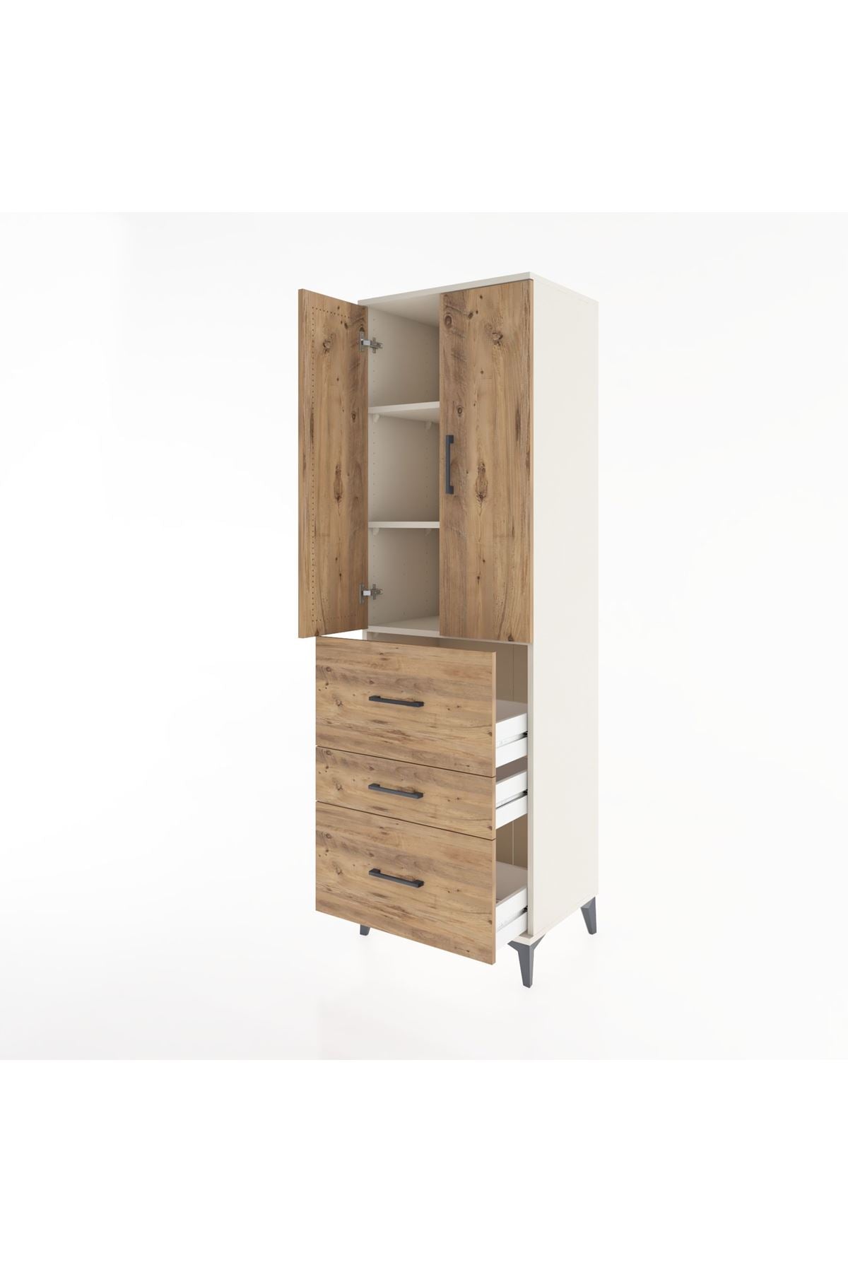 Hyperion Dolap 3 Raflı 3 Çekmeceli 2 Kapaklı 60x44x195 Aytaşı-Çam