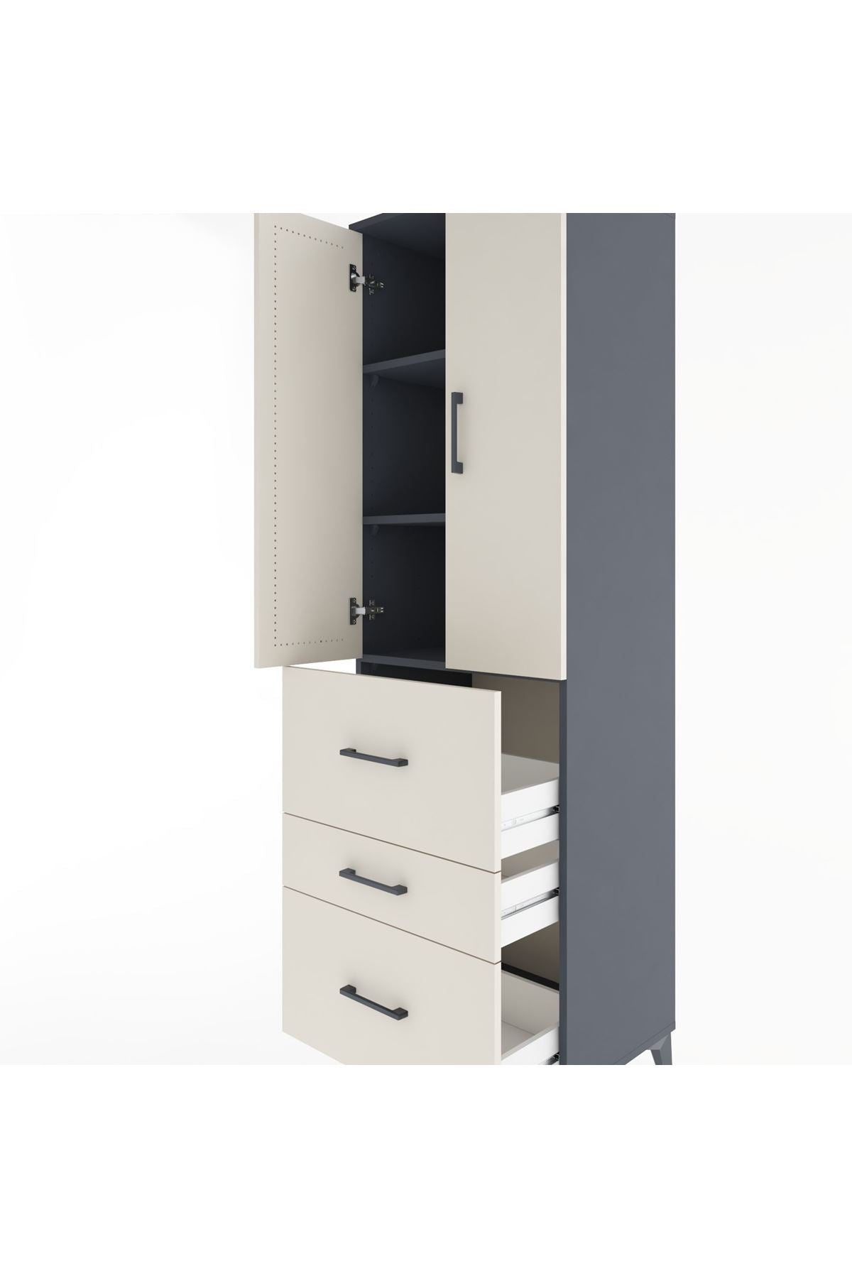 Hyperion Dolap 3 Raflı 3 Çekmeceli 2 Kapaklı 60x44x195 Antrasit-Aytaşı