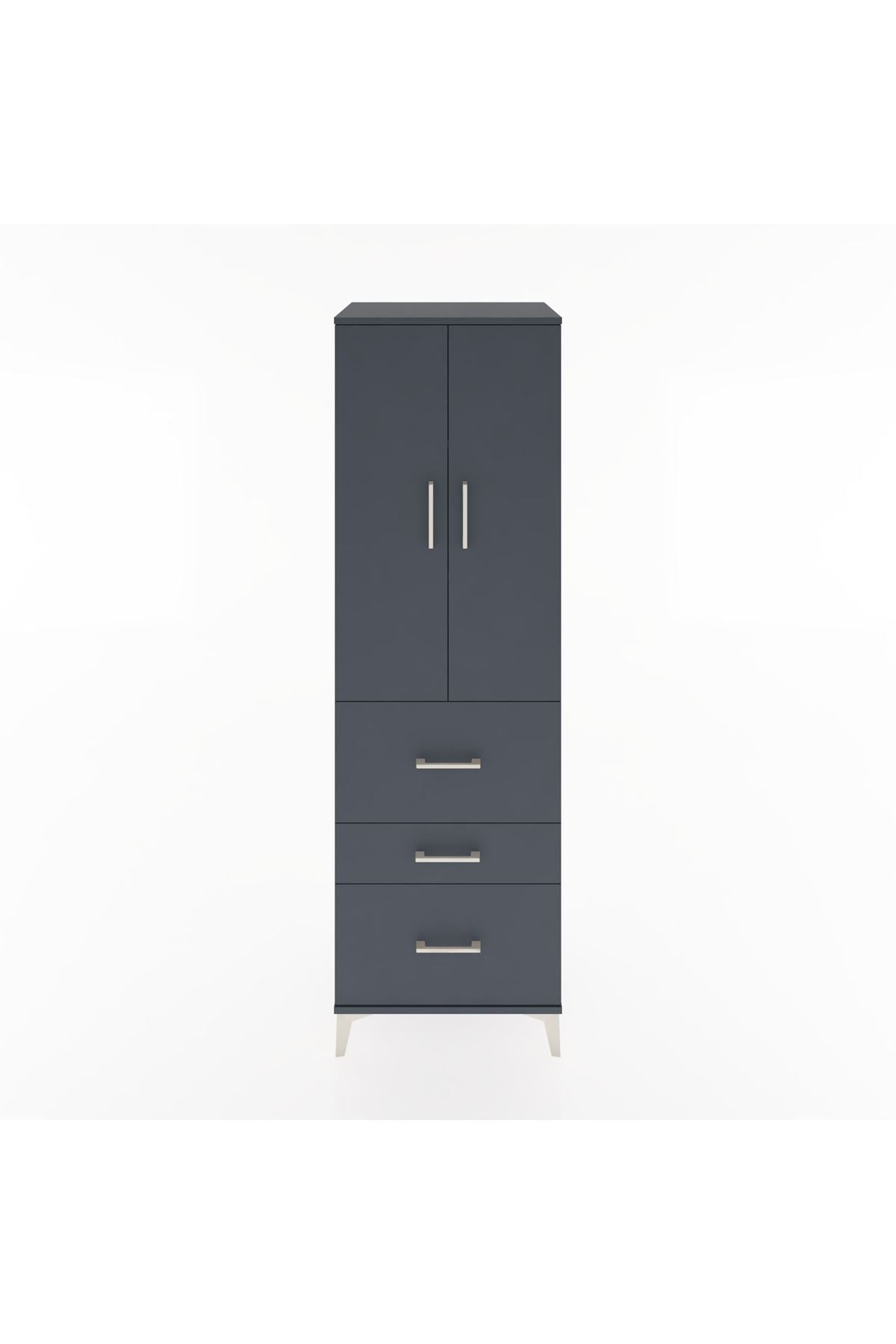 Hyperion Dolap 3 Raflı 3 Çekmeceli 2 Kapaklı 60x44x195 Antrasit-Antrasit