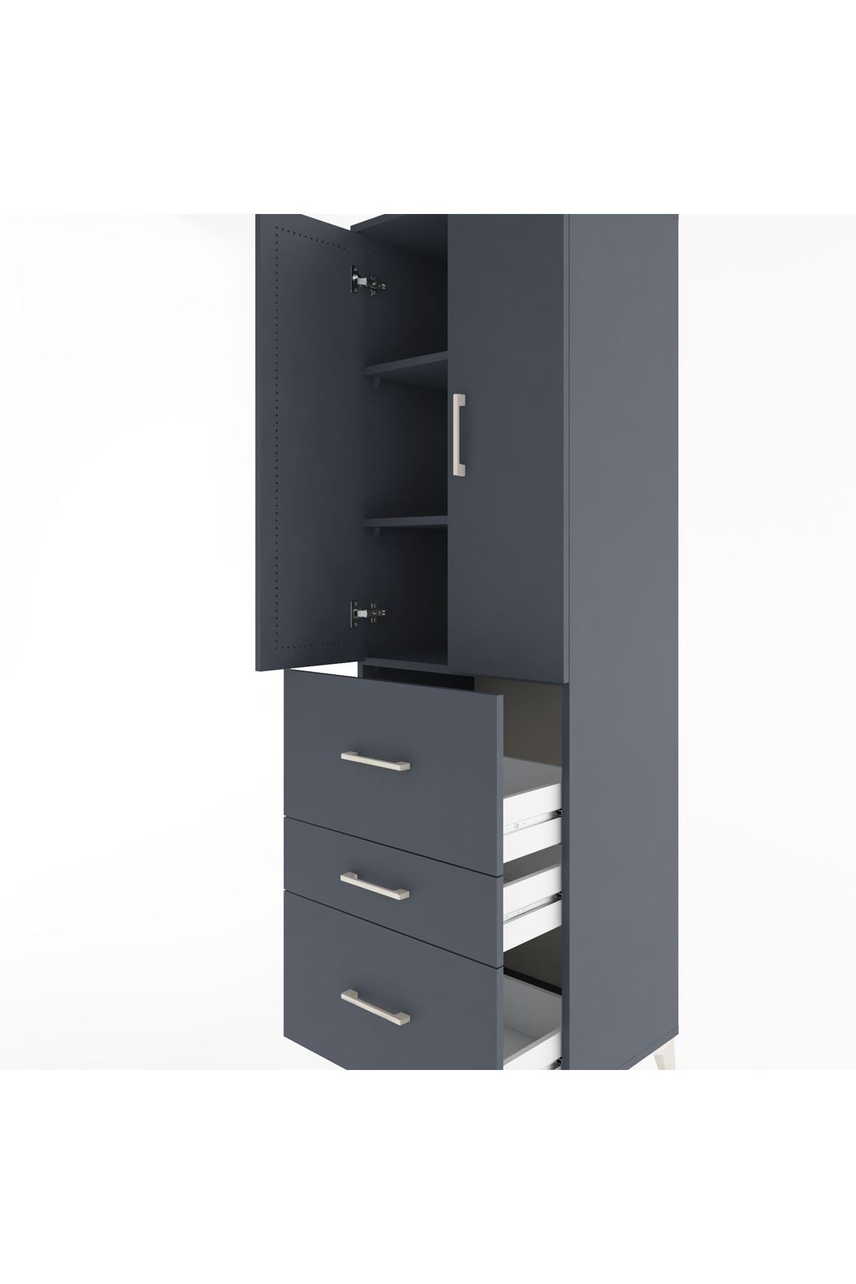 Hyperion Dolap 3 Raflı 3 Çekmeceli 2 Kapaklı 60x44x195 Antrasit-Antrasit