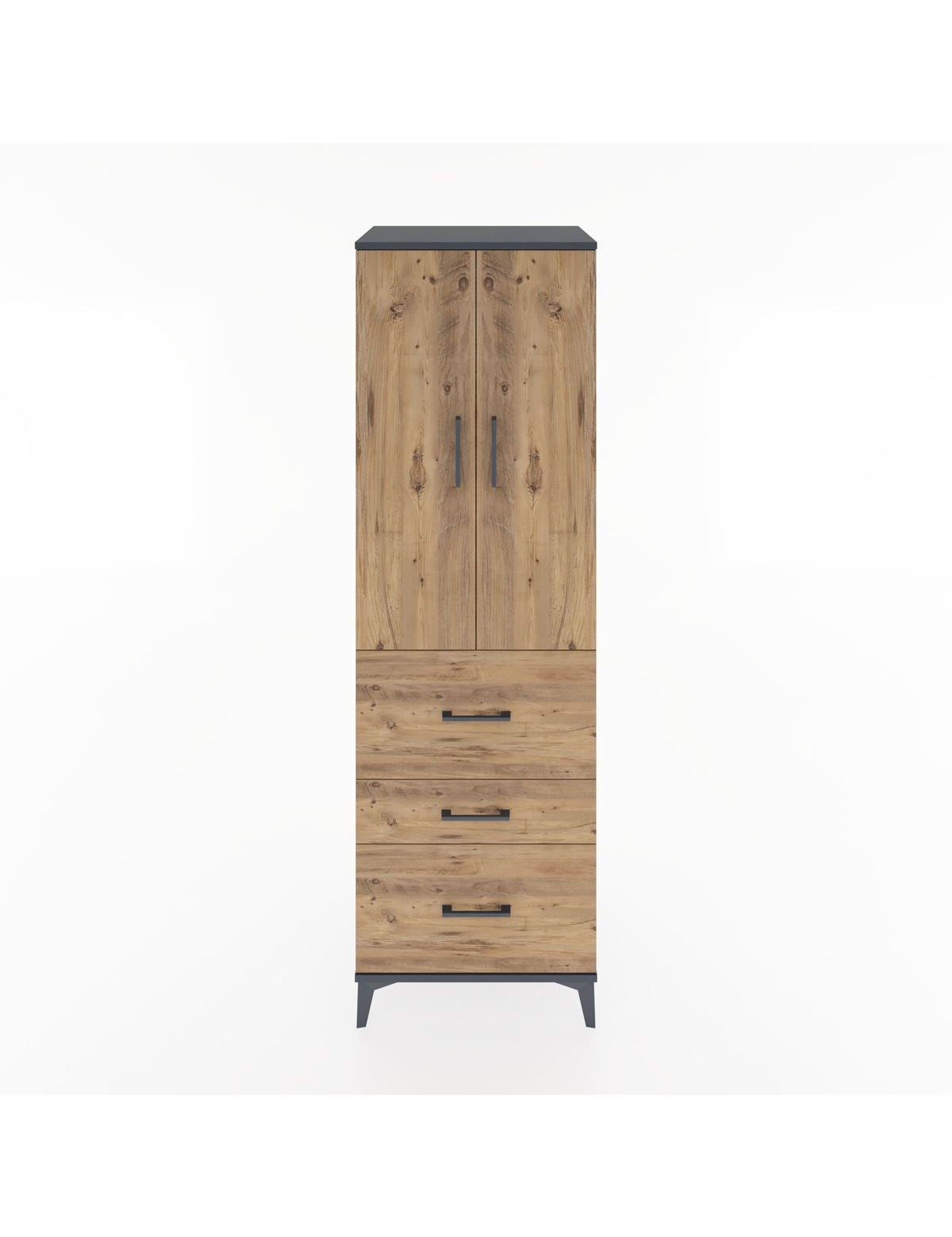 Hyperion Dolap 3 Raflı 3 Çekmeceli 2 Kapaklı 60x44x195 Antrasit-Çam