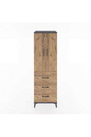 Hyperion Dolap 3 Raflı 3 Çekmeceli 2 Kapaklı 60x44x195 Antrasit-Çam