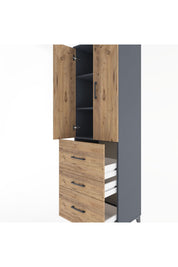 Hyperion Dolap 3 Raflı 3 Çekmeceli 2 Kapaklı 60x44x195 Antrasit-Çam