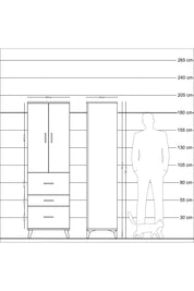 Hyperion Dolap 3 Raflı 3 Çekmeceli 2 Kapaklı 60x44x195 Antrasit-Çam