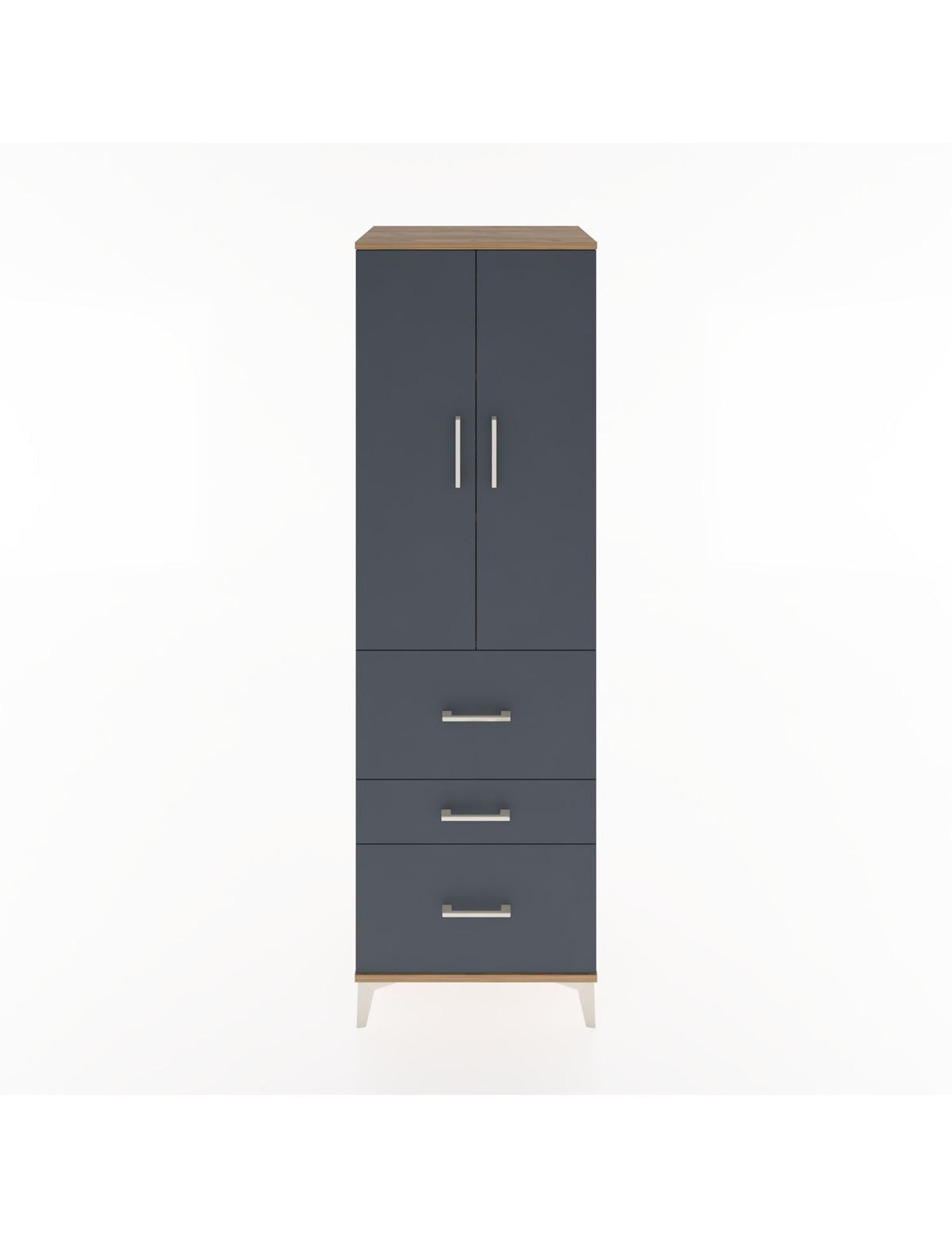 Hyperion Dolap 3 Raflı 3 Çekmeceli 2 Kapaklı 60x44x195 Çam-Antrasit