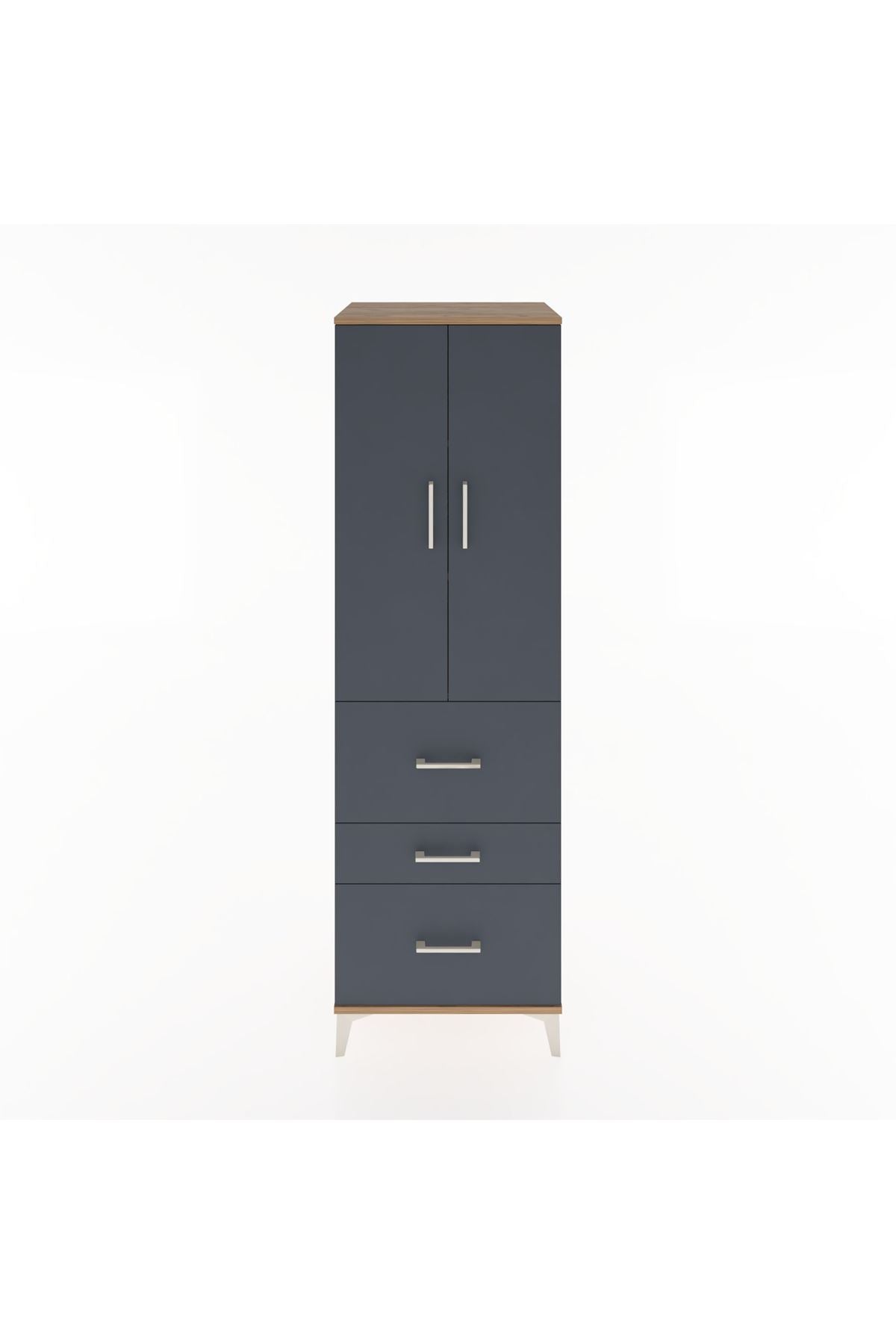 Hyperion Dolap 3 Raflı 3 Çekmeceli 2 Kapaklı 60x44x195 Çam-Antrasit