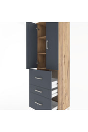 Hyperion Dolap 3 Raflı 3 Çekmeceli 2 Kapaklı 60x44x195 Çam-Antrasit