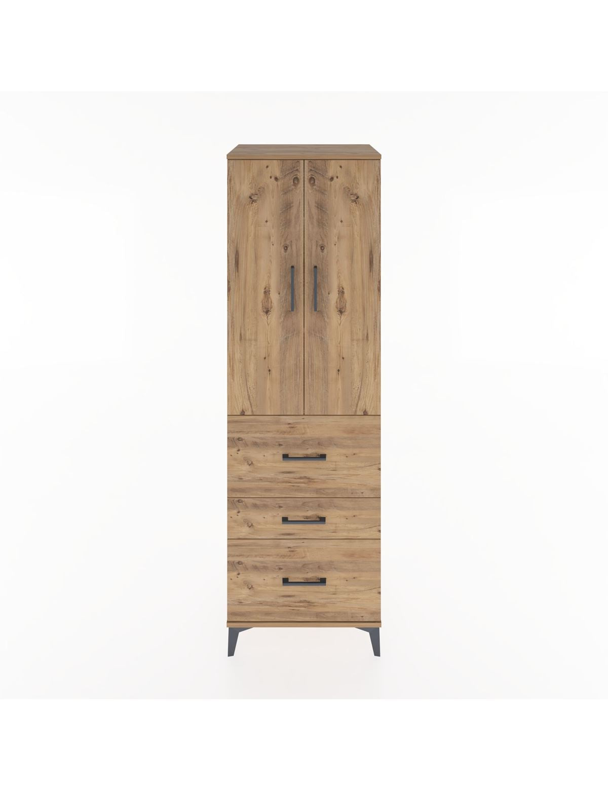 Hyperion Dolap 3 Raflı 3 Çekmeceli 2 Kapaklı 60x44x195 Çam-Çam