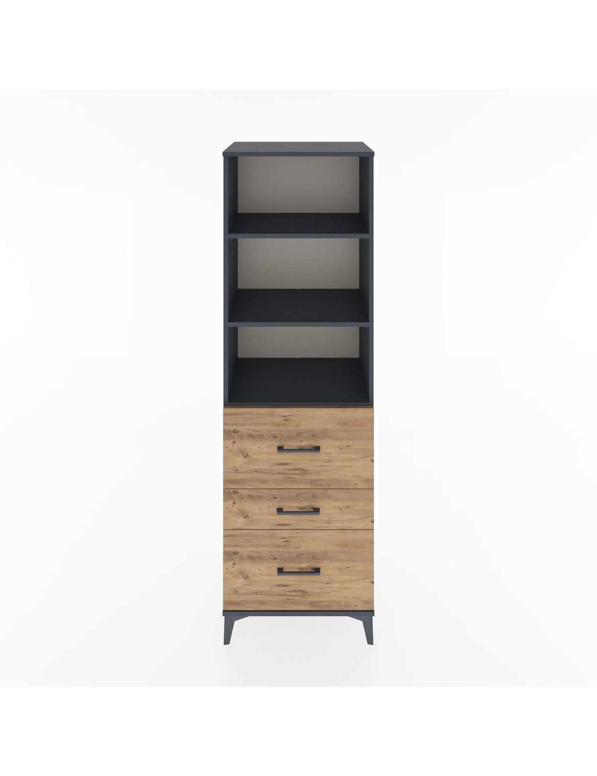 Hyperion Dolap 3 Raflı 3 Çekmeceli 60x44x195 Antrasit-Çam