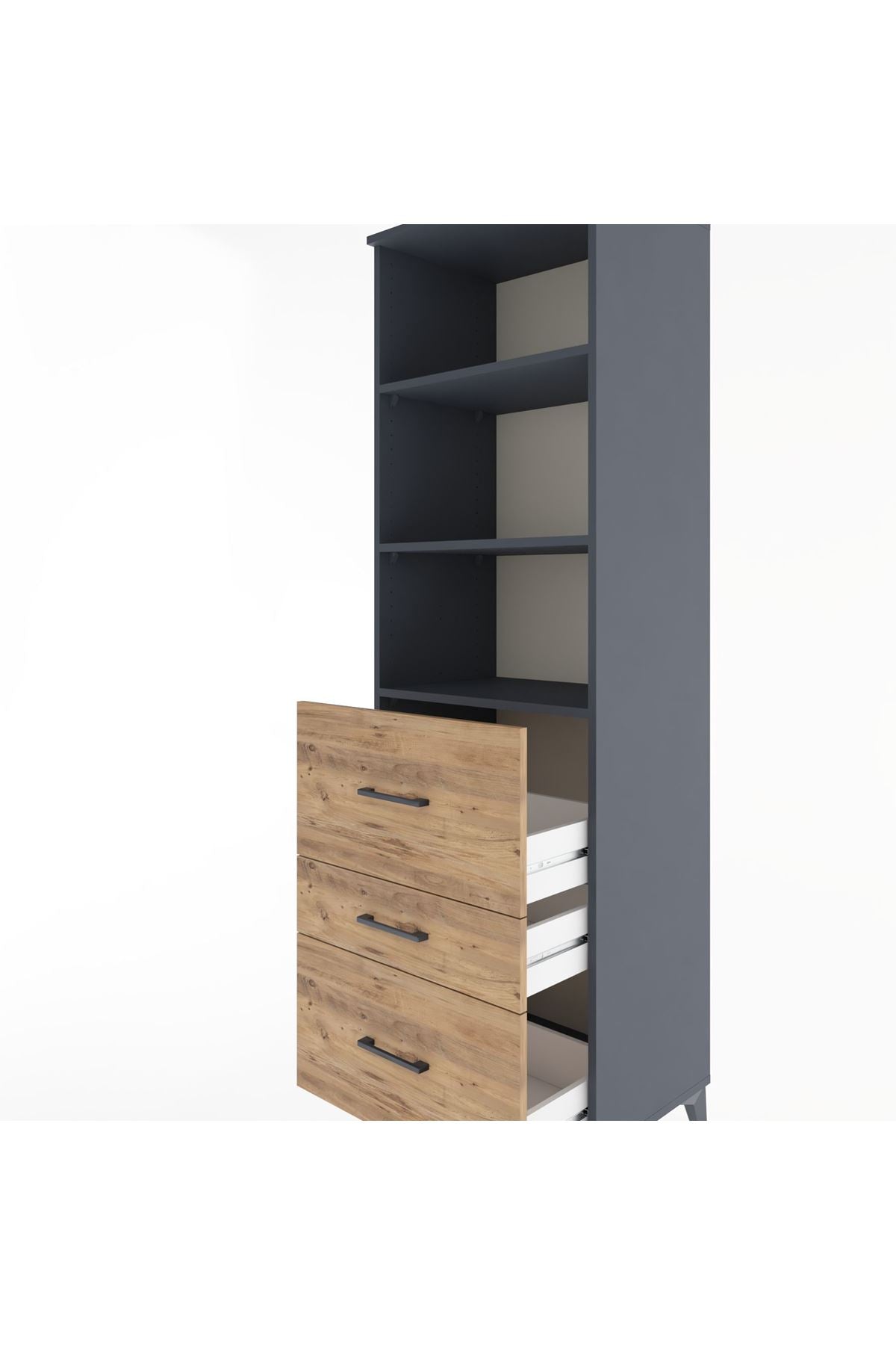 Hyperion Dolap 3 Raflı 3 Çekmeceli 60x44x195 Antrasit-Çam