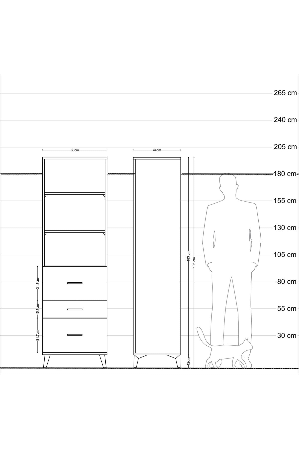 Hyperion Dolap 3 Raflı 3 Çekmeceli 60x44x195 Antrasit-Çam
