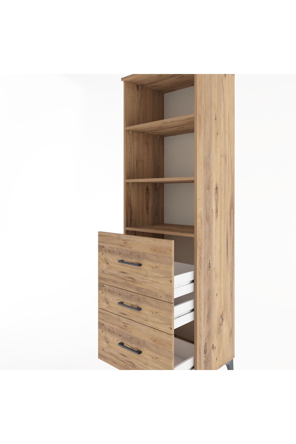 Hyperion Dolap 3 Raflı 3 Çekmeceli 60x44x195 Çam-Çam