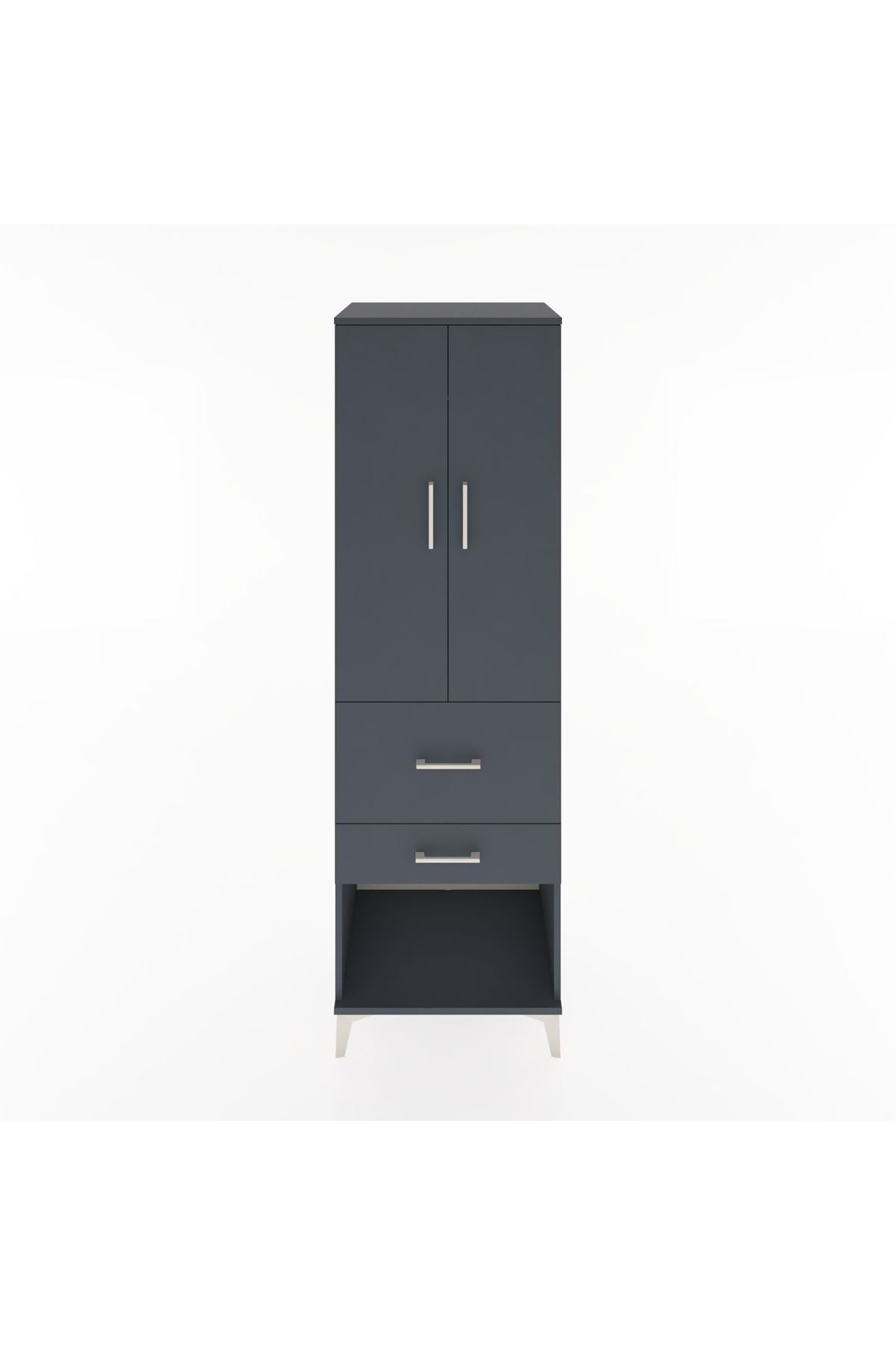 Hyperion Dolap Tek Raflı 2 Çekmeceli Tek Askılı 60x44x195 Antrasit-Antrasit