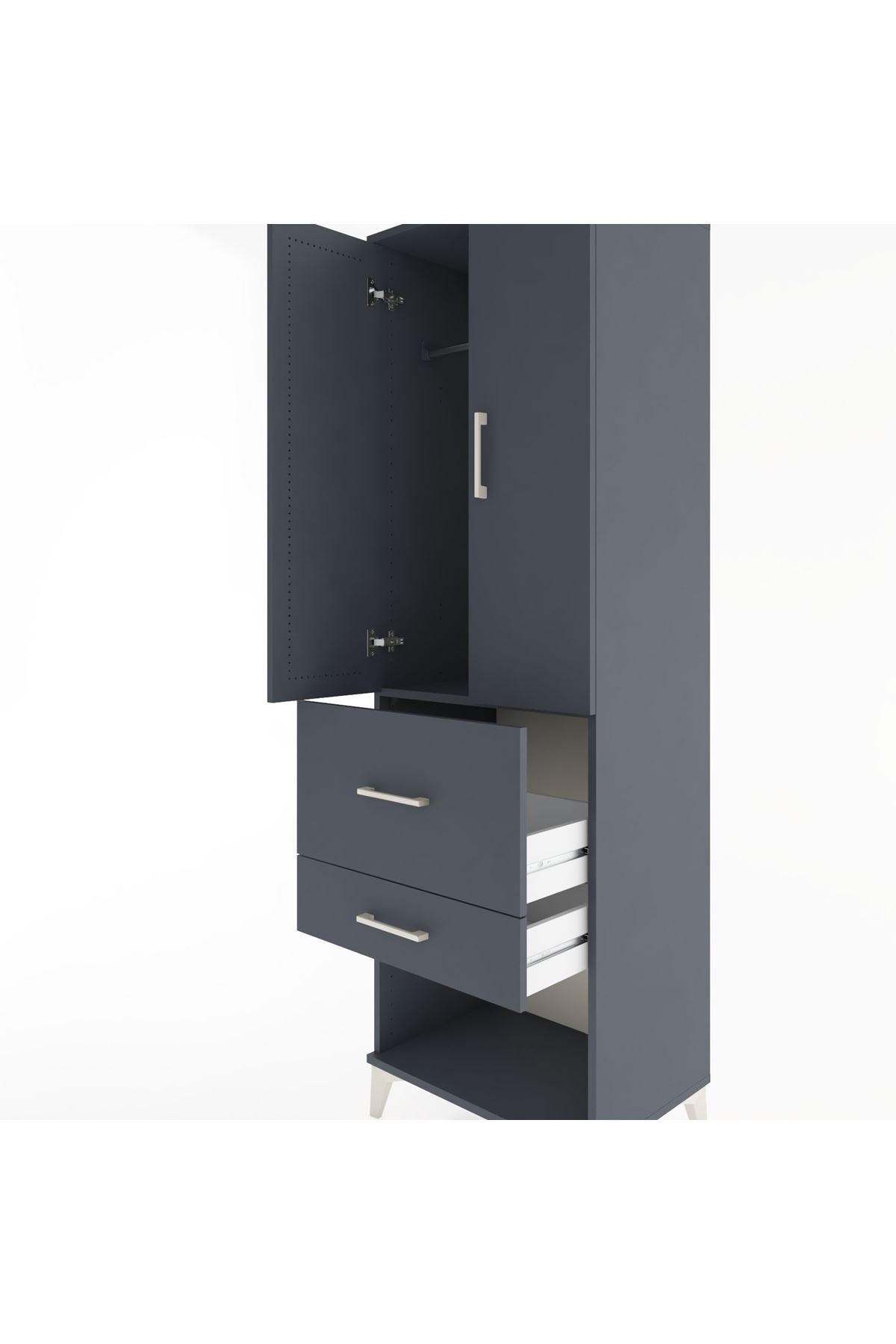 Hyperion Dolap Tek Raflı 2 Çekmeceli Tek Askılı 60x44x195 Antrasit-Antrasit