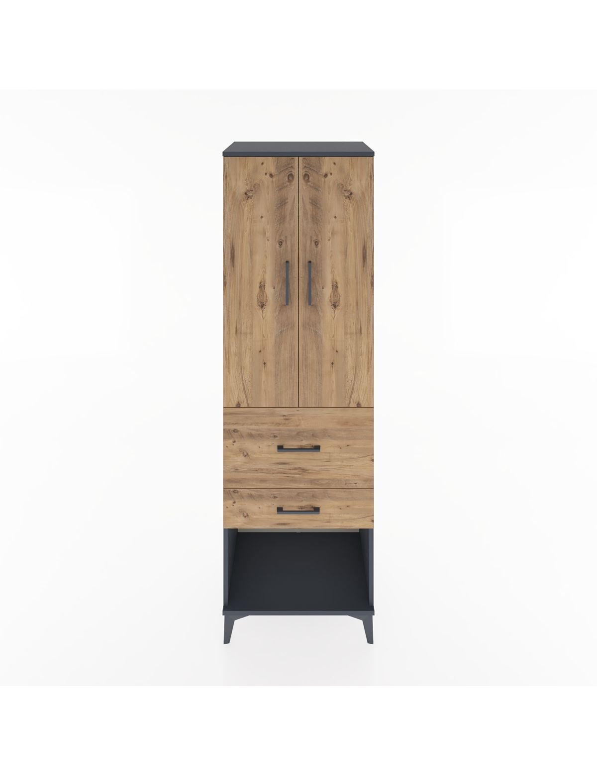 Hyperion Dolap Tek Raflı 2 Çekmeceli Tek Askılı 60x44x195 Antrasit-Çam