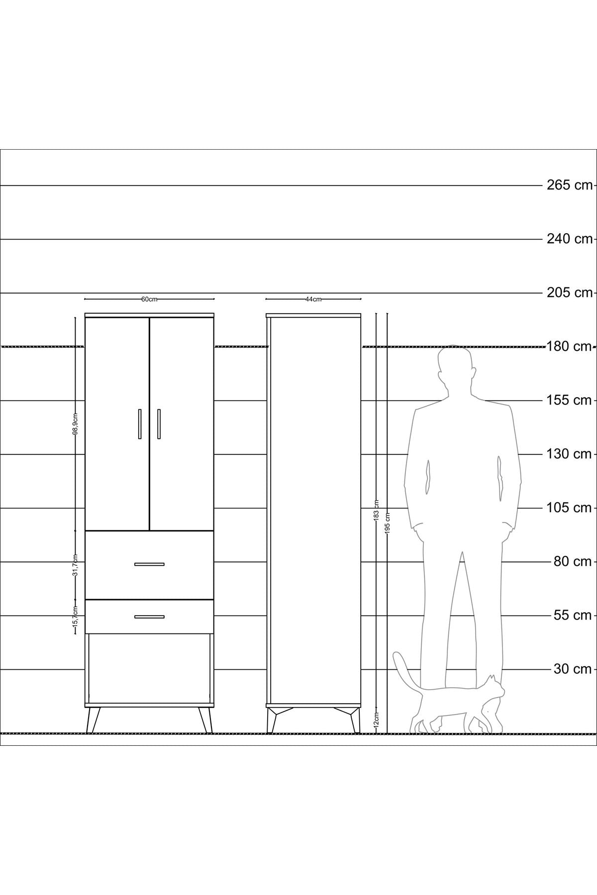 Hyperion Dolap Tek Raflı 2 Çekmeceli Tek Askılı 60x44x195 Çam-Aytaşı