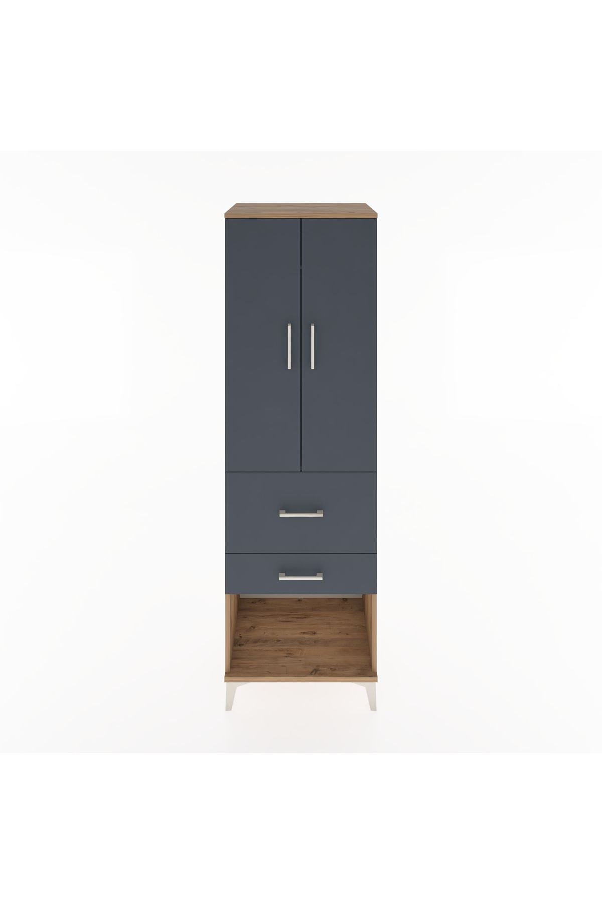 Hyperion Dolap Tek Raflı 2 Çekmeceli Tek Askılı 60x44x195 Çam-Antrasit